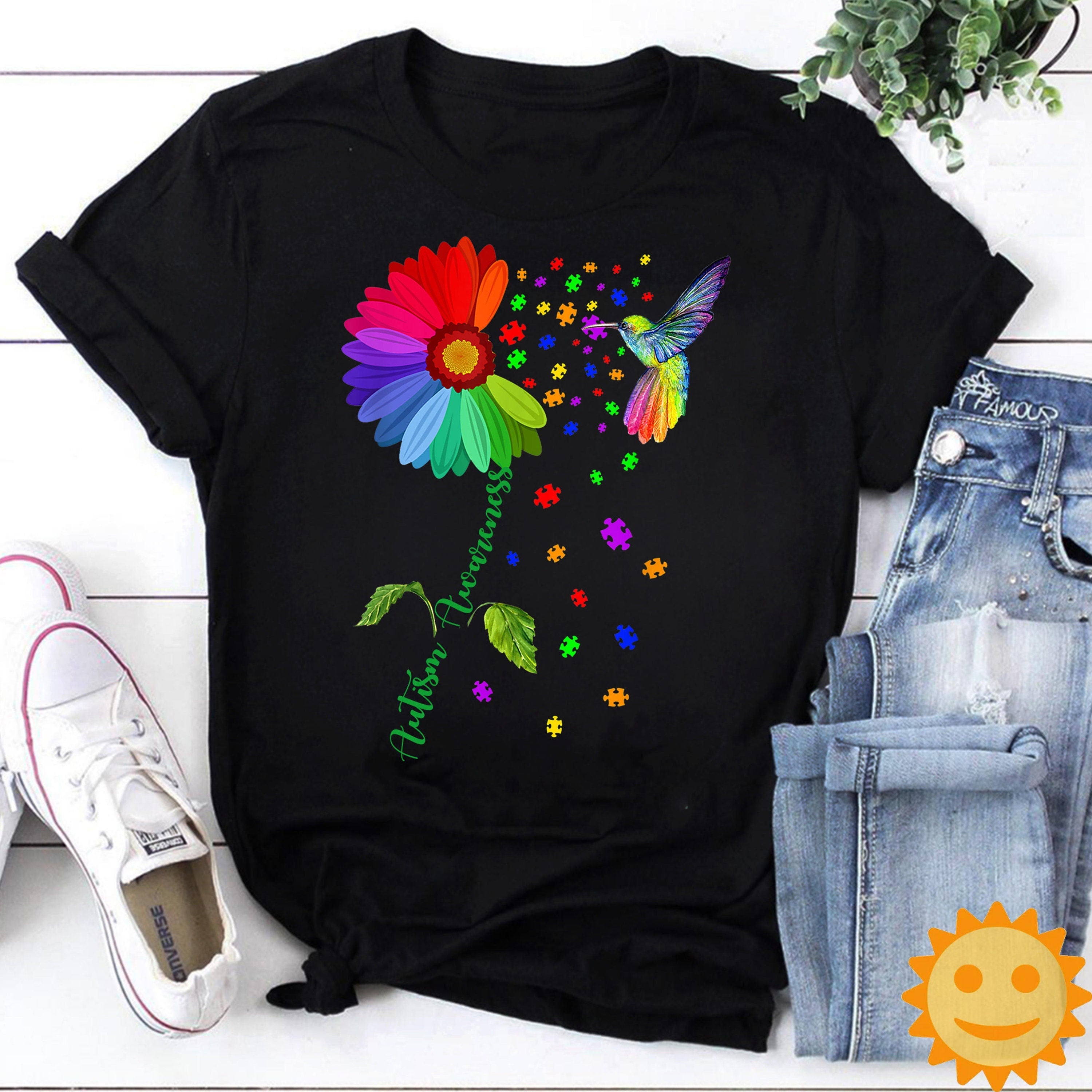 Autism Awareness Month Hummingbird Sunflower Vintage T-Shirt, Autism Awareness Shirt, Autism Shirt, Autism Lovers Shirt, Autism Proud Shirt