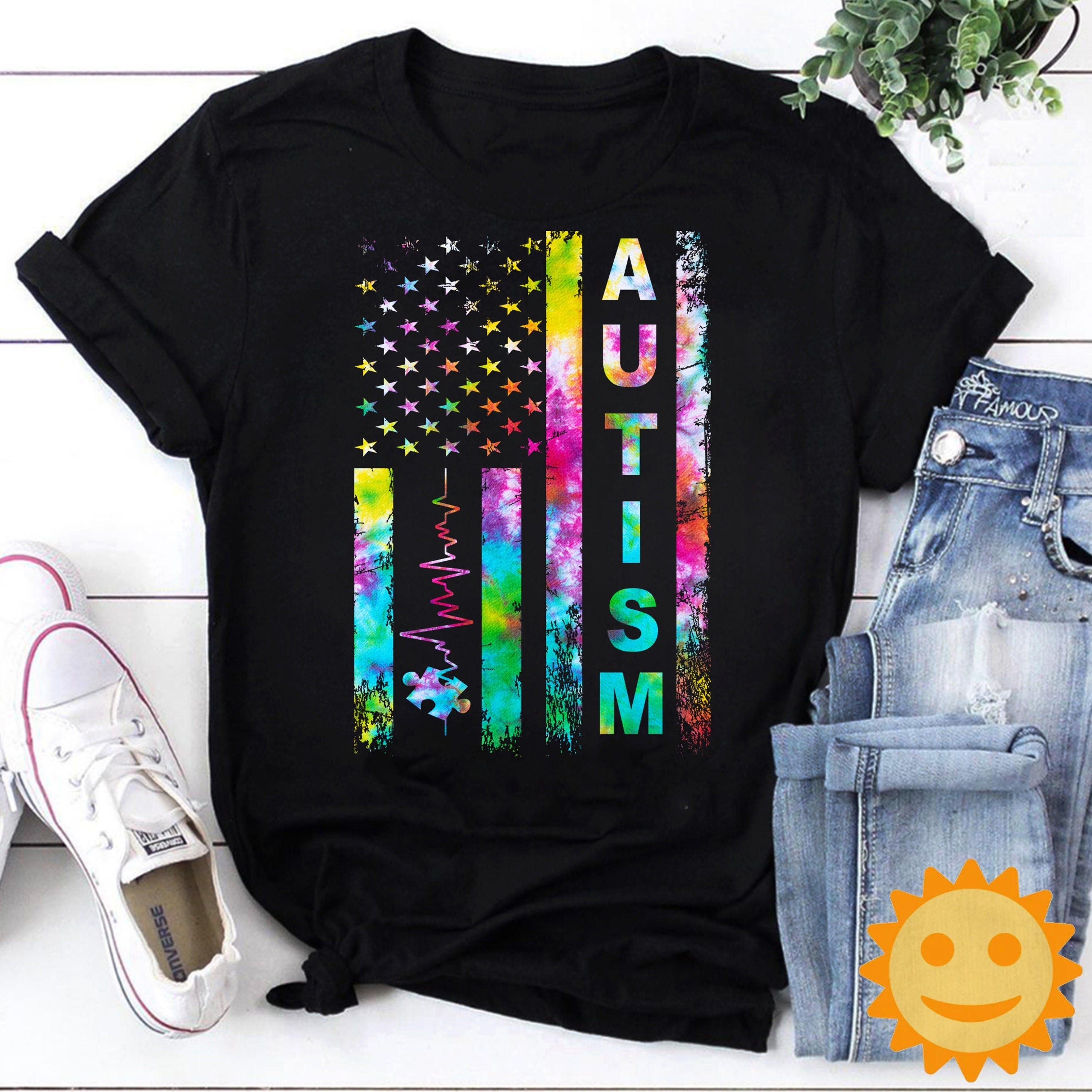 American Flag Autism Awareness Vintage T-Shirt, Autism Awareness Shirt, Autism Shirt, Autism Lovers Shirt, Autism Proud Shirt