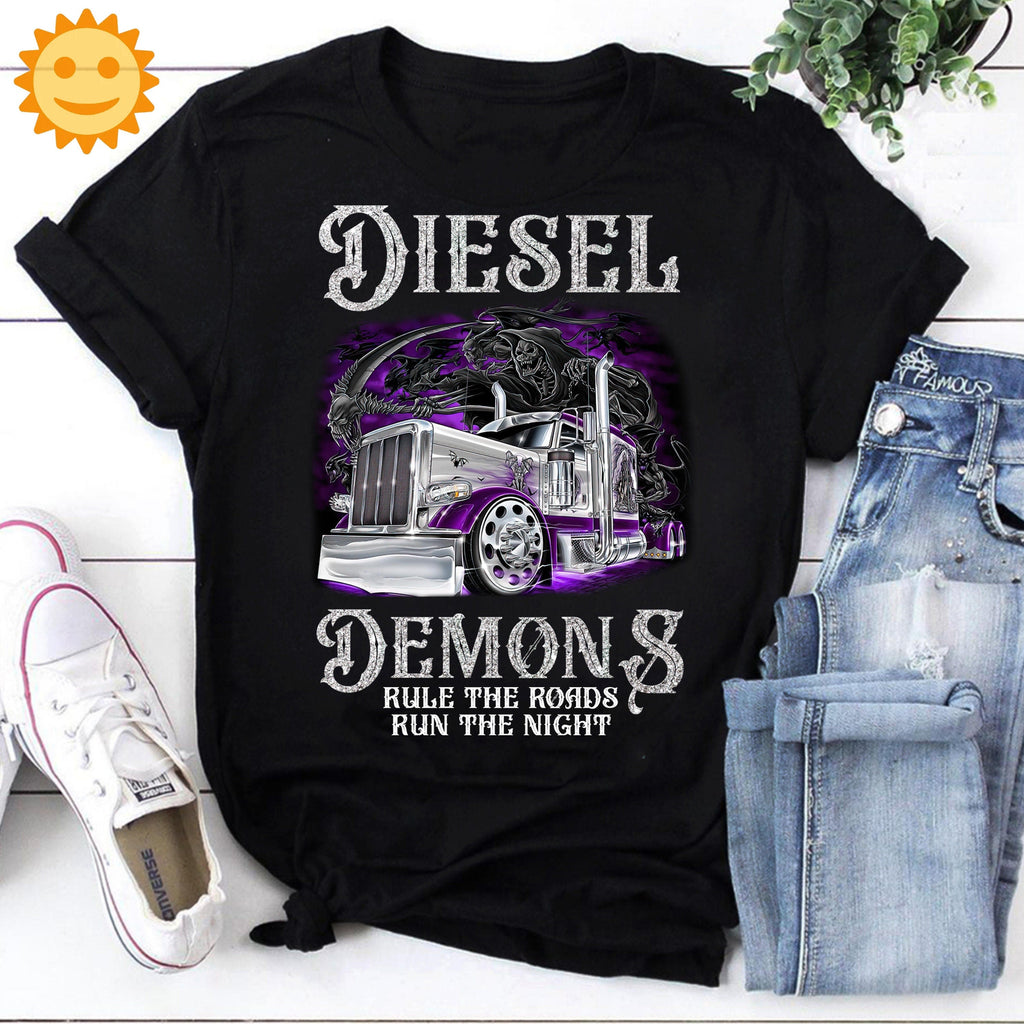 Trucker Diesel Demon And Rule The Road Run The Night Vintage T-Shirt, Trucker Shirt, Truck Lovers Shirt, Truck Shirt, Funny Truck Shirt