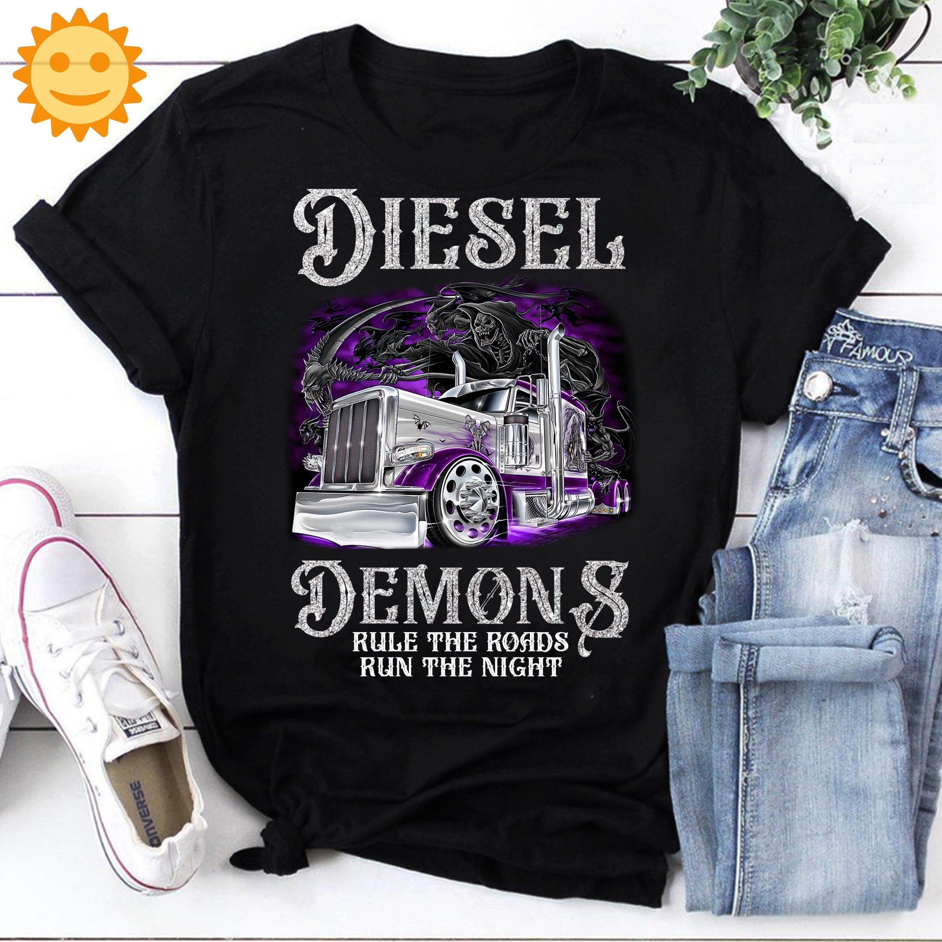 Trucker Diesel Demon And Rule The Road Run The Night Vintage T-Shirt, Trucker Shirt, Truck Lovers Shirt, Truck Shirt, Funny Truck Shirt