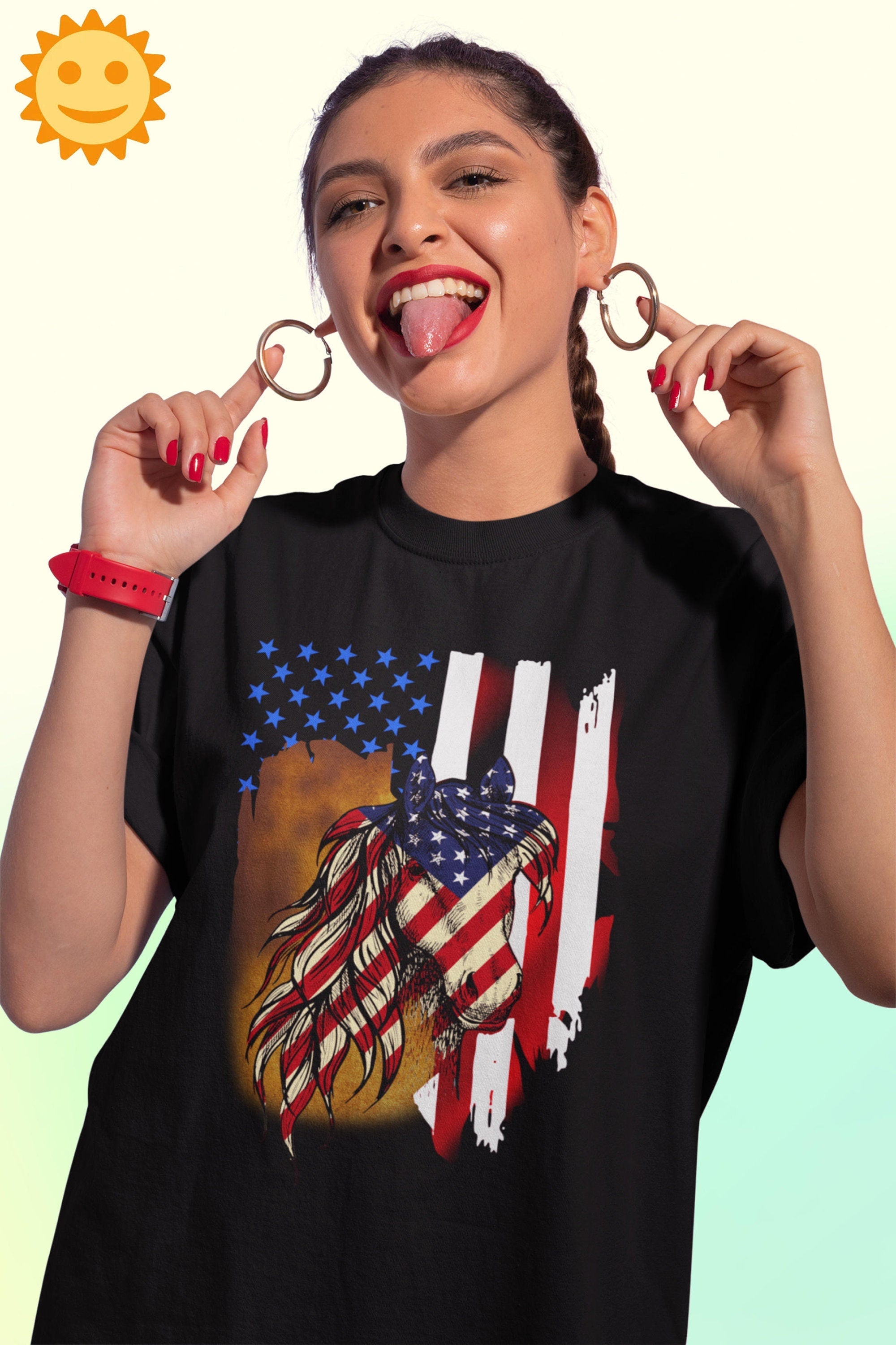 American Flag USA Horse Independence Day Vintage T-Shirt, Independence Day Shirt, 4th Of July Shirt, Patriot Shirt, Independent Day Shirt