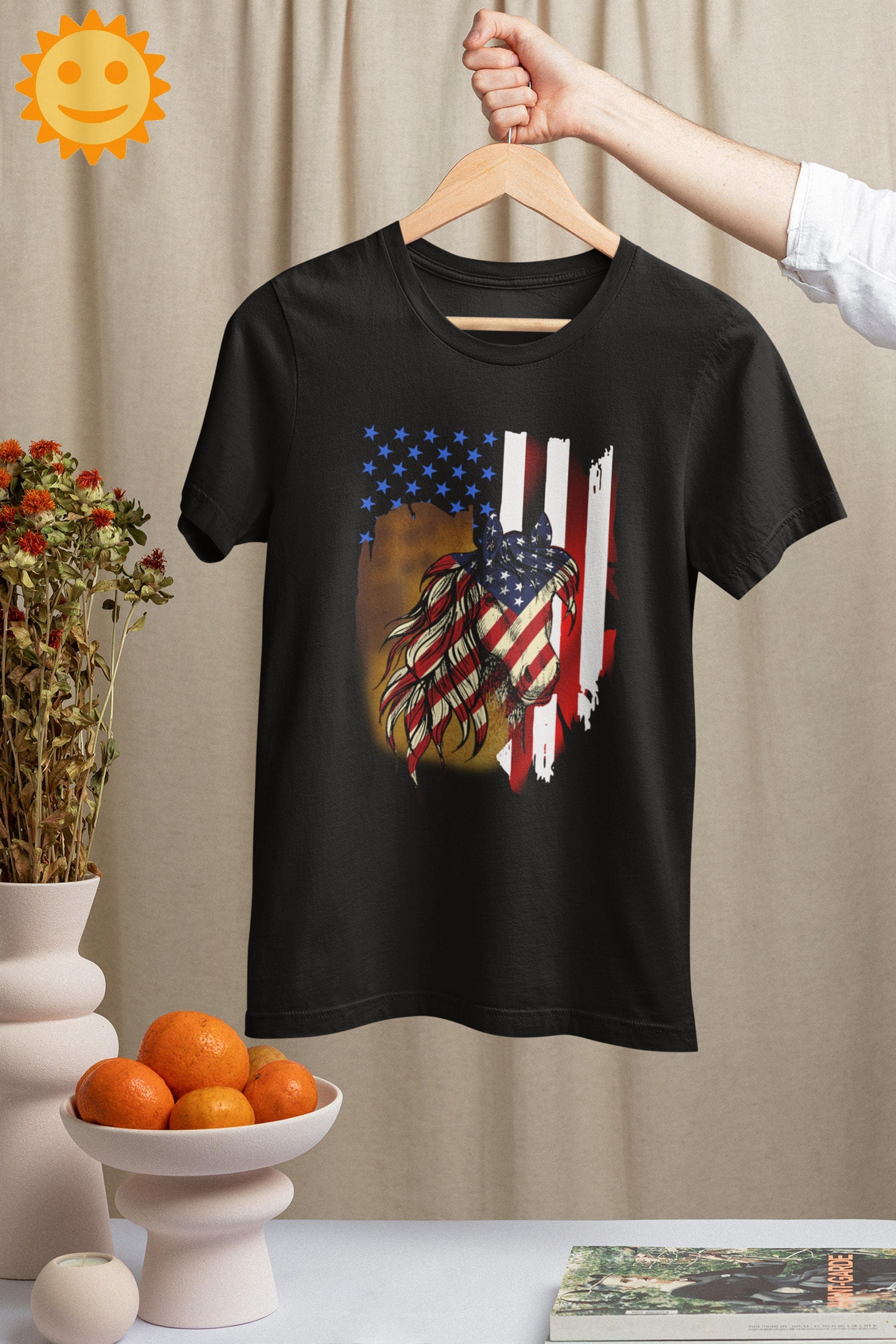 American Flag USA Horse Independence Day Vintage T-Shirt, Independence Day Shirt, 4th Of July Shirt, Patriot Shirt, Independent Day Shirt