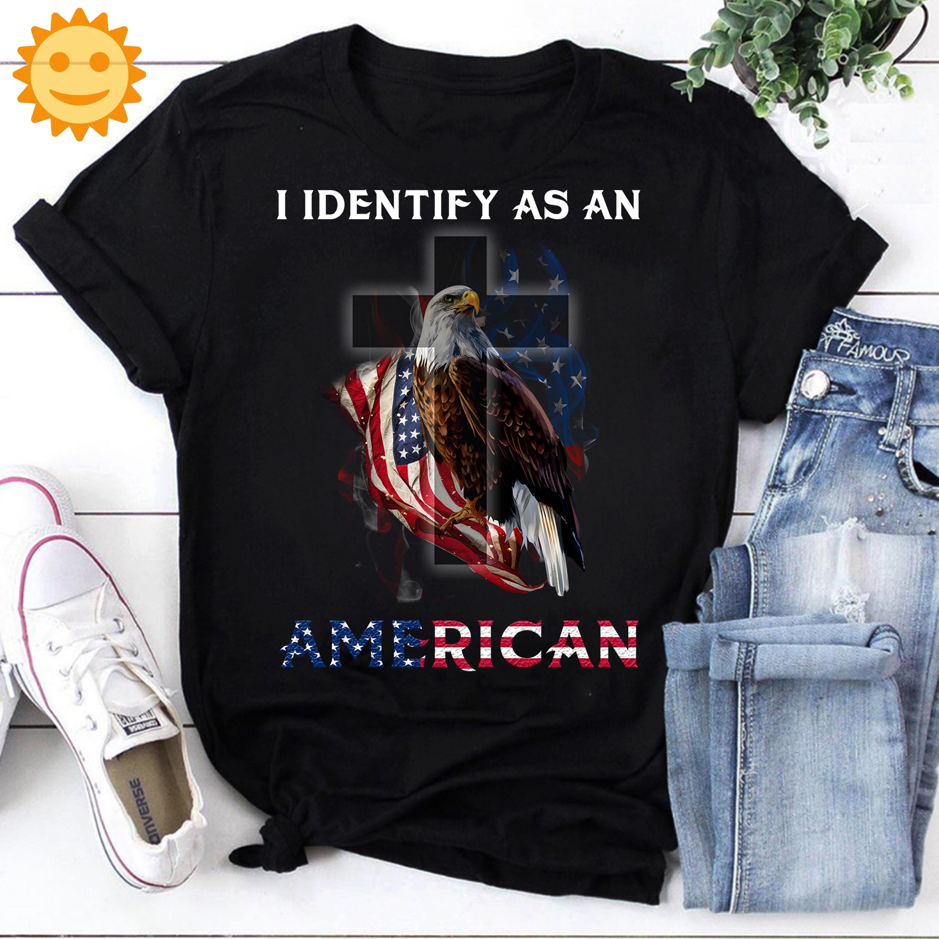 Eagle Cross I Identify As An American Vintage T-Shirt, Independence Day Shirt, 4th Of July Shirt, Patriot Shirt, Independent Day Shirt