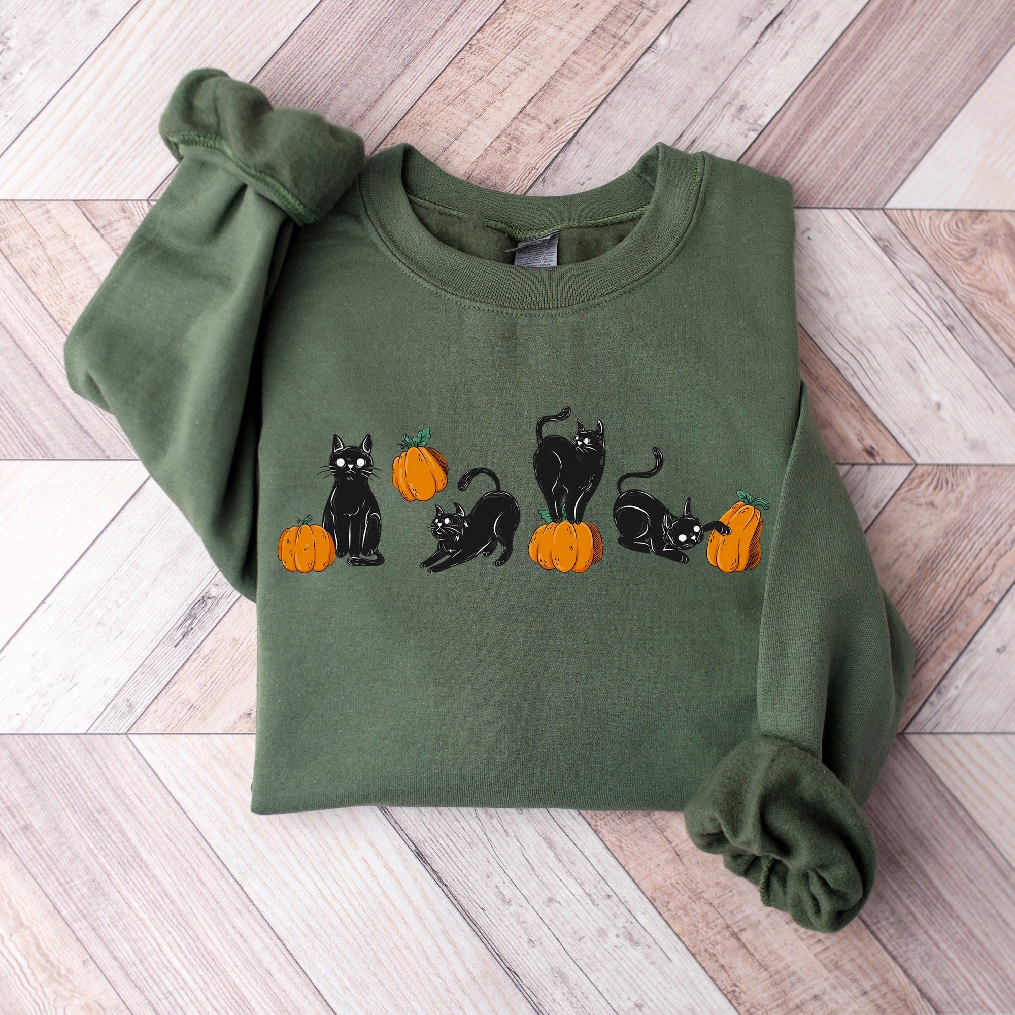 Black Cat Sweatshirt, Cats With Pumpkins Sweatshirt, Pumpkin Sweatshirt, Spooky Cat Sweatshirt, Happy Halloween Sweatshirt, Halloween