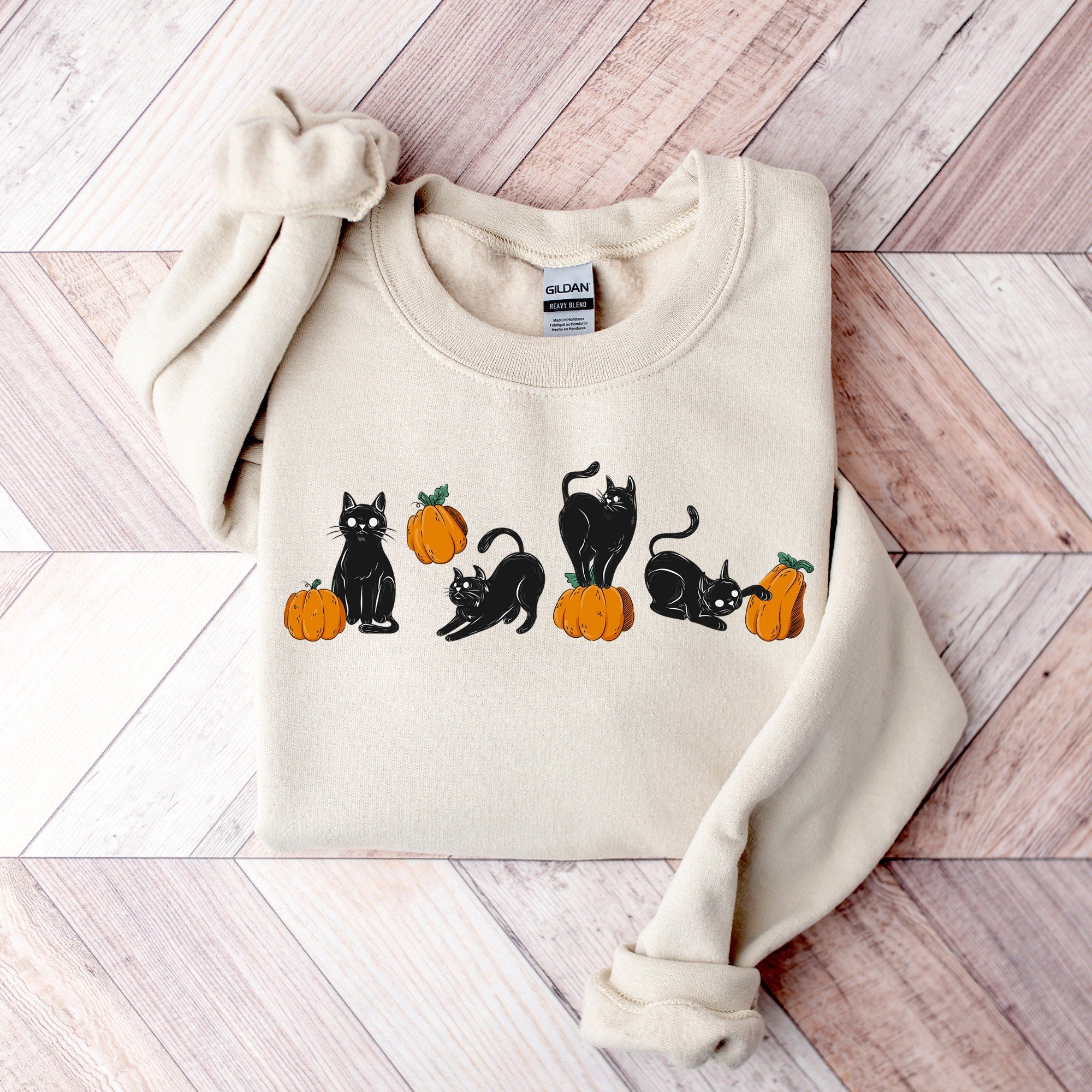 Black Cat Sweatshirt, Cats With Pumpkins Sweatshirt, Pumpkin Sweatshirt, Spooky Cat Sweatshirt, Happy Halloween Sweatshirt, Halloween