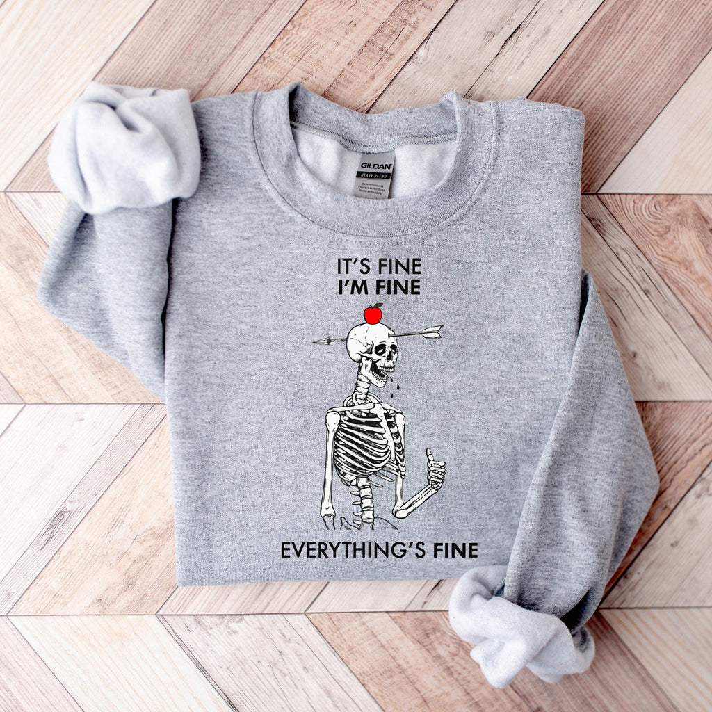 Skeleton Sweatshirt, I am Fine Skeleton, Spooky Skeleton Sweatshirt, Halloween Skeleton Sweatshirt, Halloween Family Gift, Halloween Party