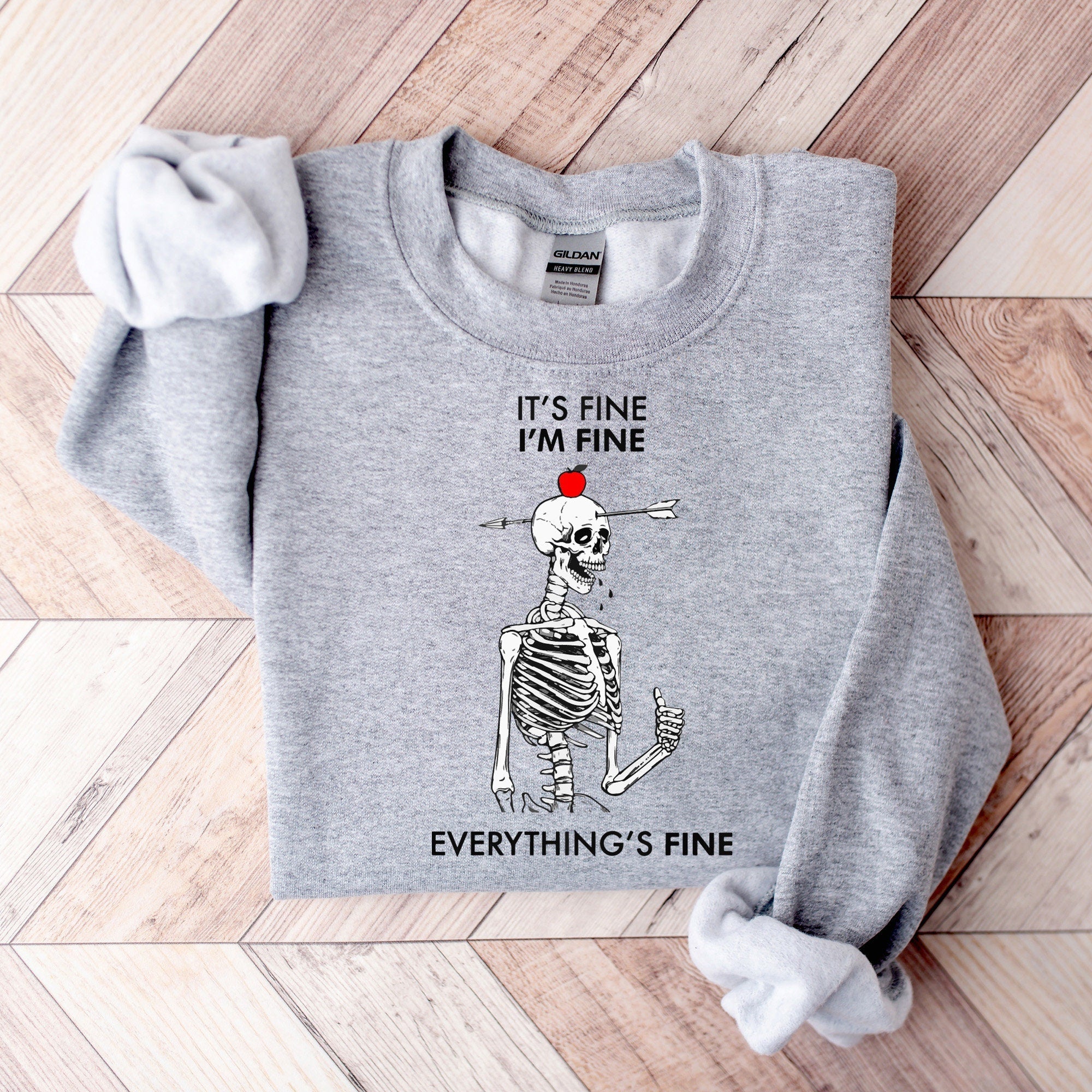 Skeleton Sweatshirt, I am Fine Skeleton, Spooky Skeleton Sweatshirt, Halloween Skeleton Sweatshirt, Halloween Family Gift, Halloween Party