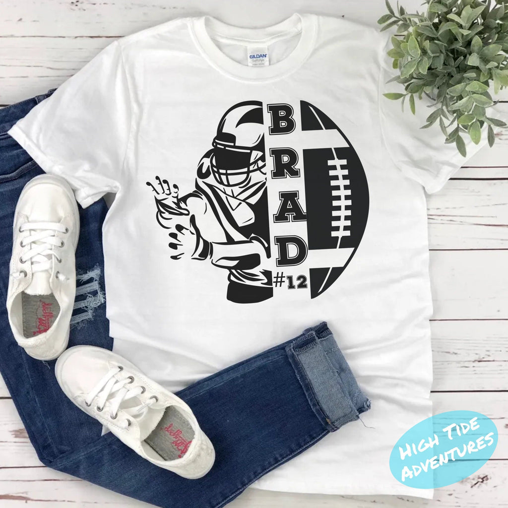 Personalized Football Mom Shirt, Custom Game Day Mom Football Tee, Child Name & Number Football Game Season Shirt, Gameday Sports Mama Tee