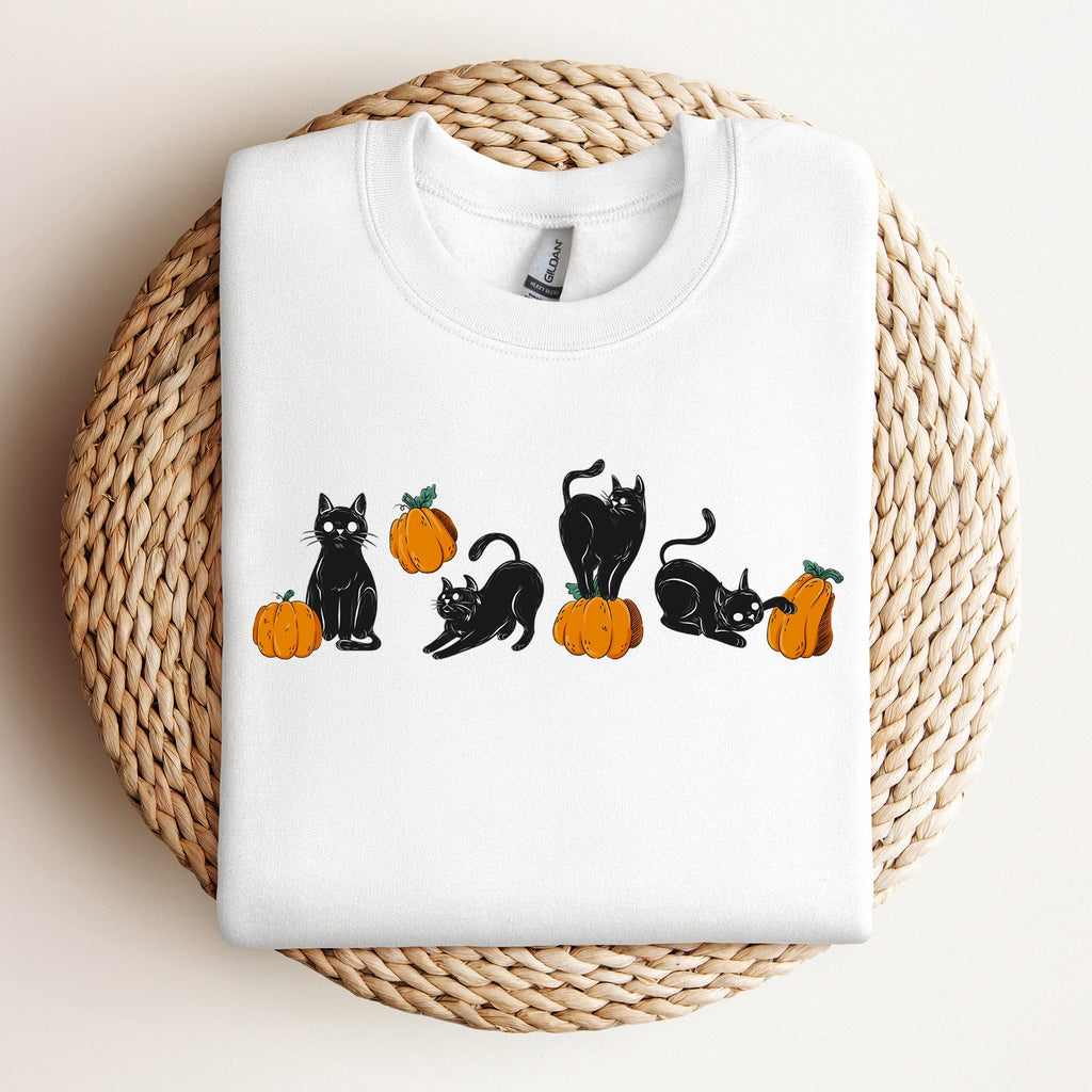 Black Cat Sweatshirt, Cats With Pumpkins Sweatshirt, Pumpkin Sweatshirt, Spooky Cat Sweatshirt, Happy Halloween Sweatshirt, Halloween