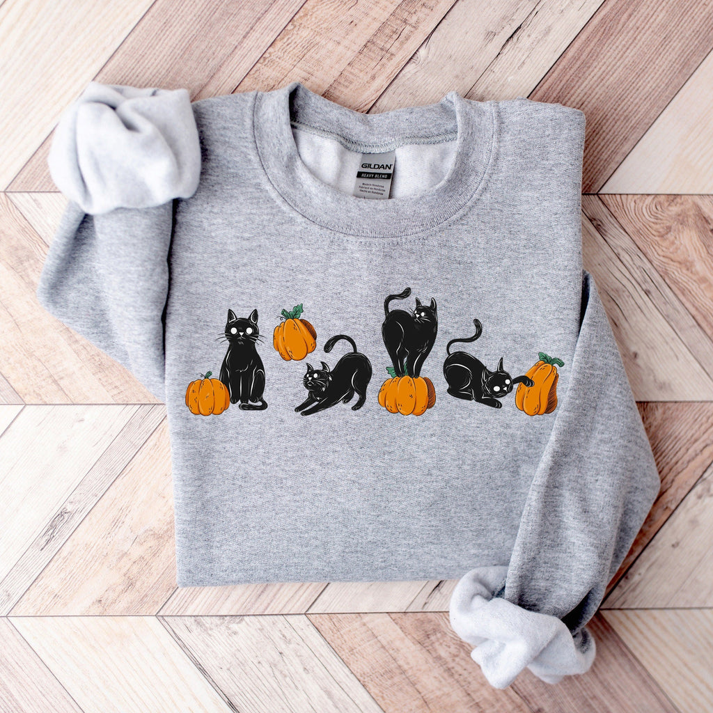 Black Cat Sweatshirt, Cats With Pumpkins Sweatshirt, Pumpkin Sweatshirt, Spooky Cat Sweatshirt, Happy Halloween Sweatshirt, Halloween