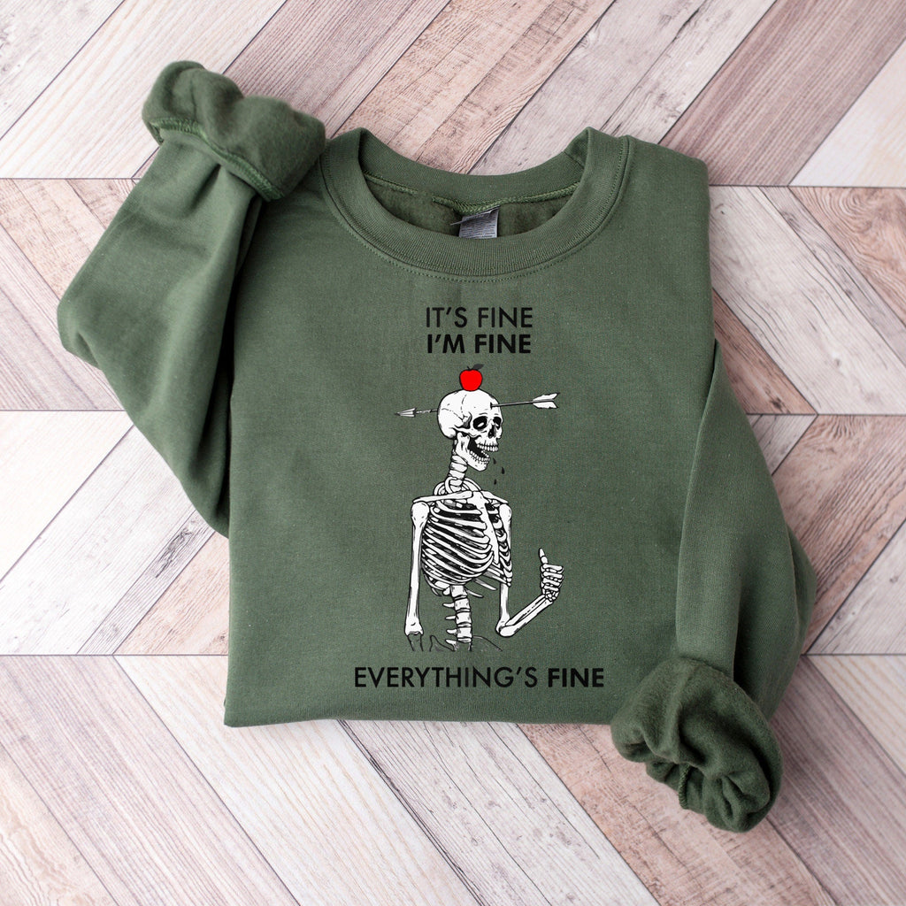 Skeleton Sweatshirt, I am Fine Skeleton, Spooky Skeleton Sweatshirt, Halloween Skeleton Sweatshirt, Halloween Family Gift, Halloween Party