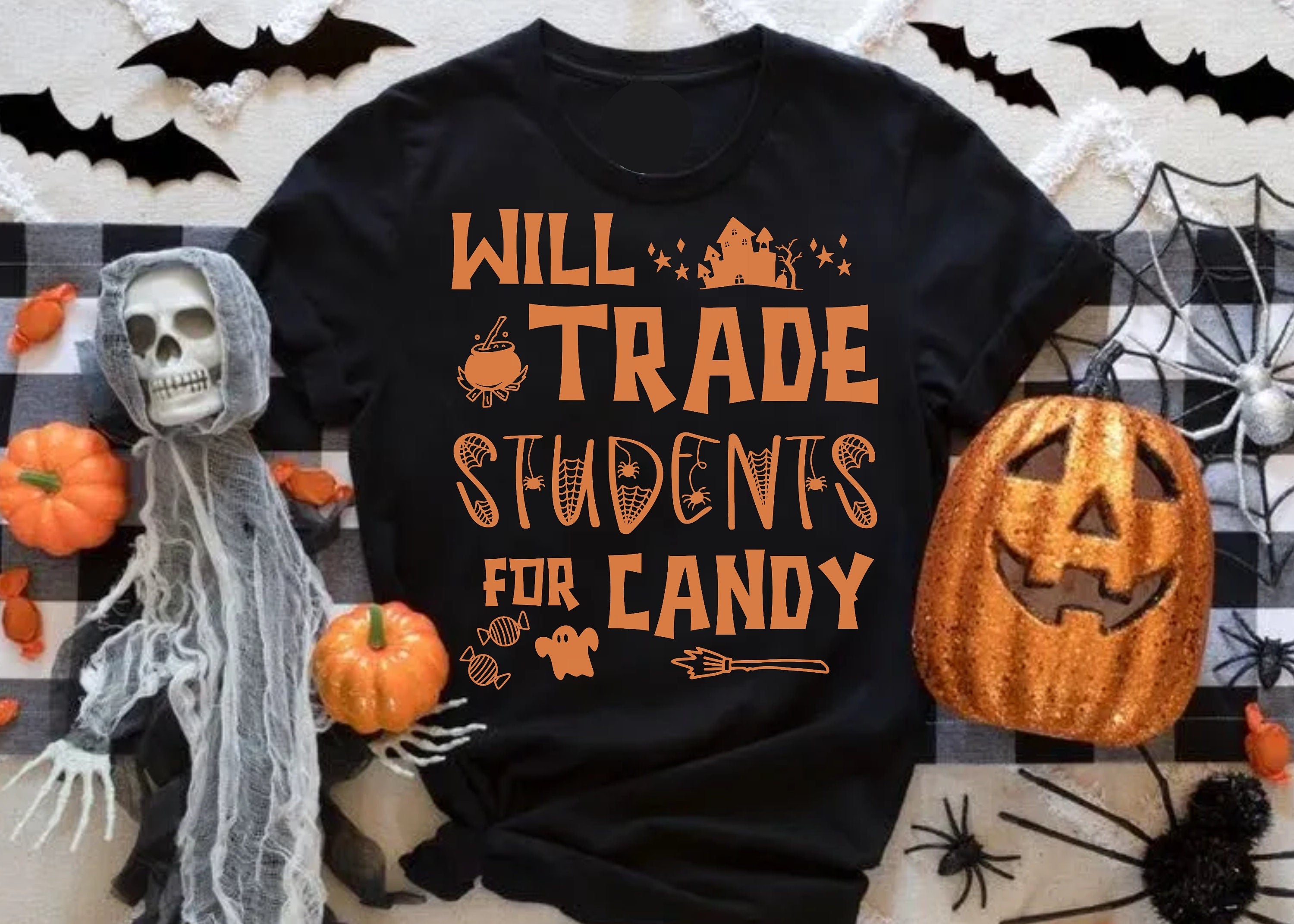 Teacher Halloween Shirt, Custom Halloween Teacher, Trick or Teach, Spooky Teacher Ghost Shirt, Matching Teacher Halloween Party Shirts Retro