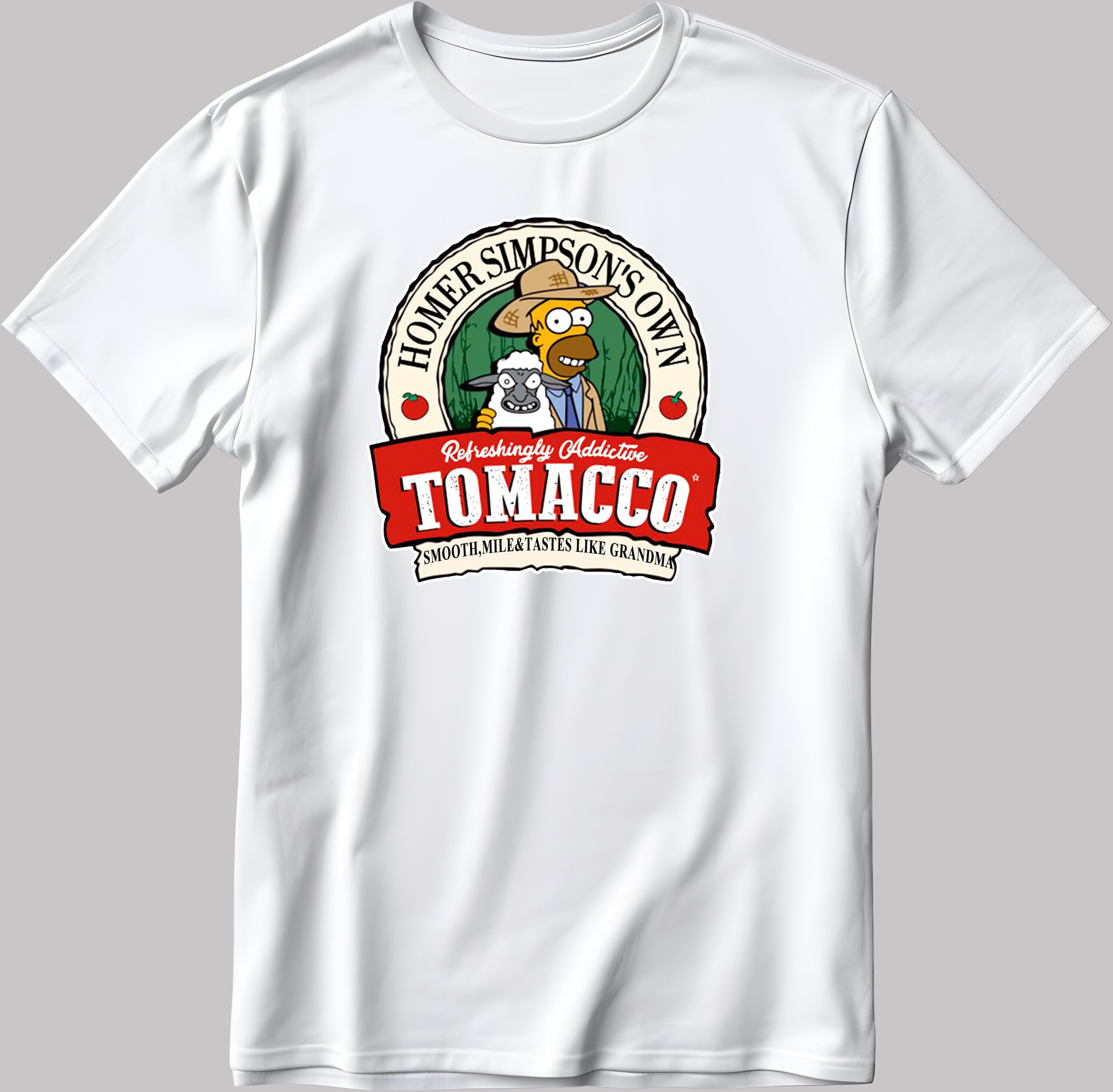 The Simpson Homer Simpson Tomacco Logo, Short Sleeve White-Black Men's / Women's T Shirt F222
