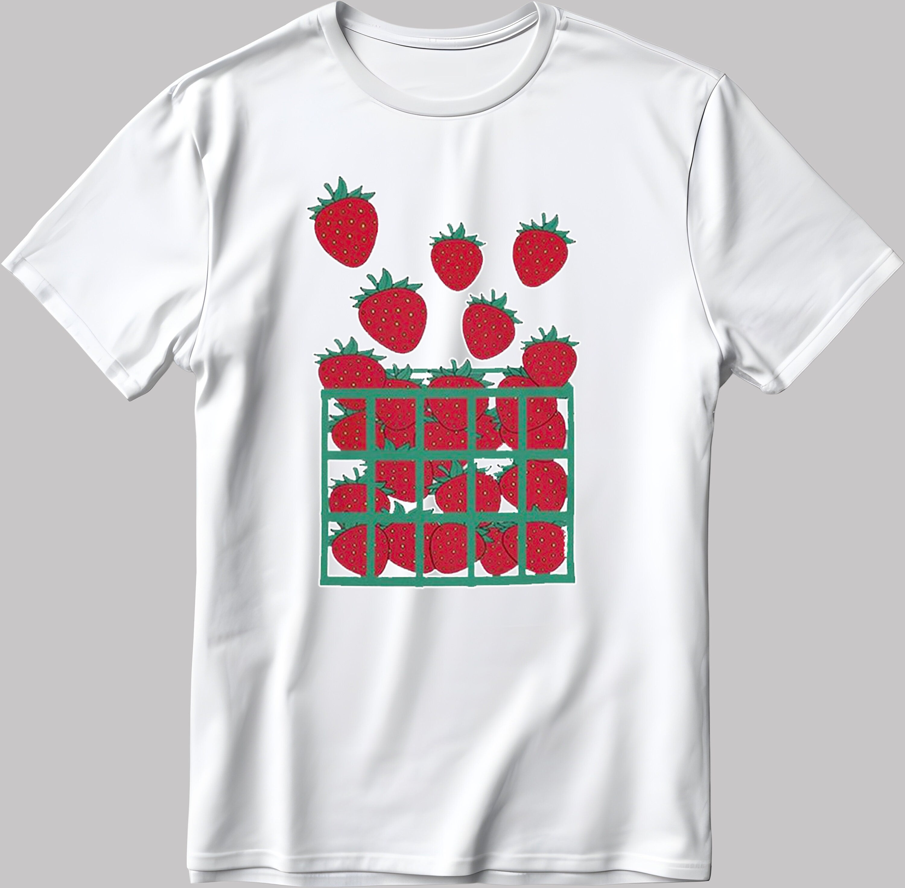 Cute Strawberry Fruit, Short Sleeve White-Black Men's / Women's T Shirt G078