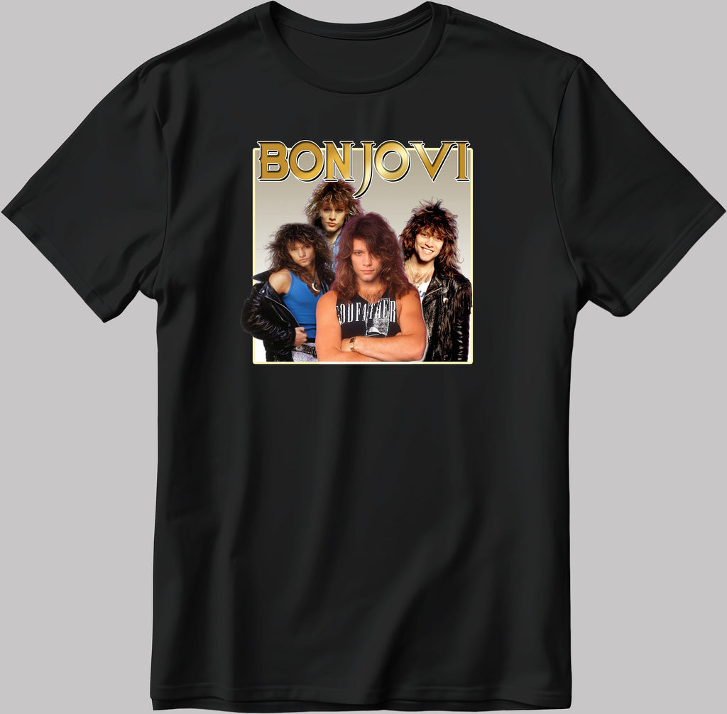Famous Group Figure Bonjovi, Short Sleeve White-Black Men's / Women's T Shirt G900