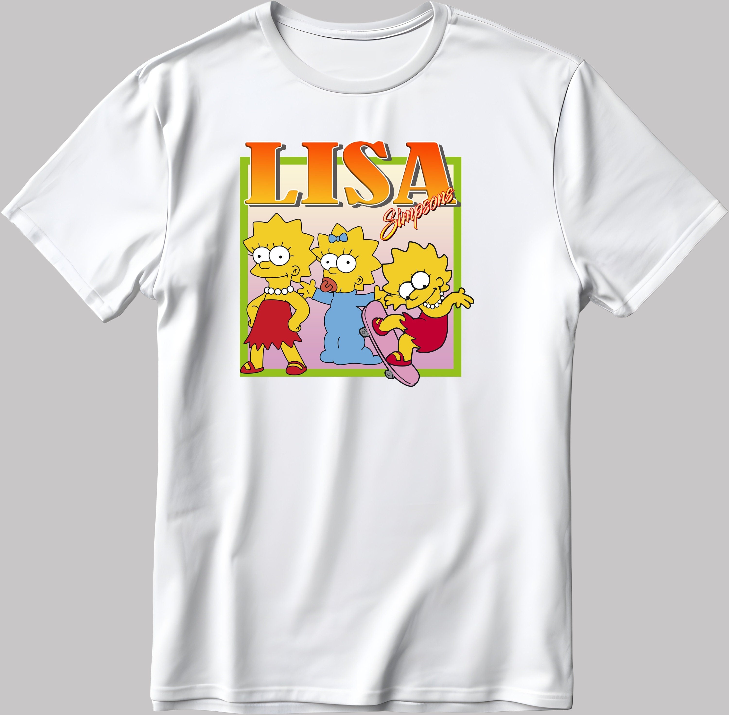 Famous Characters Lisa Simpsons Figure, Short Sleeve White-Black Men's / Women's T Shirt H118