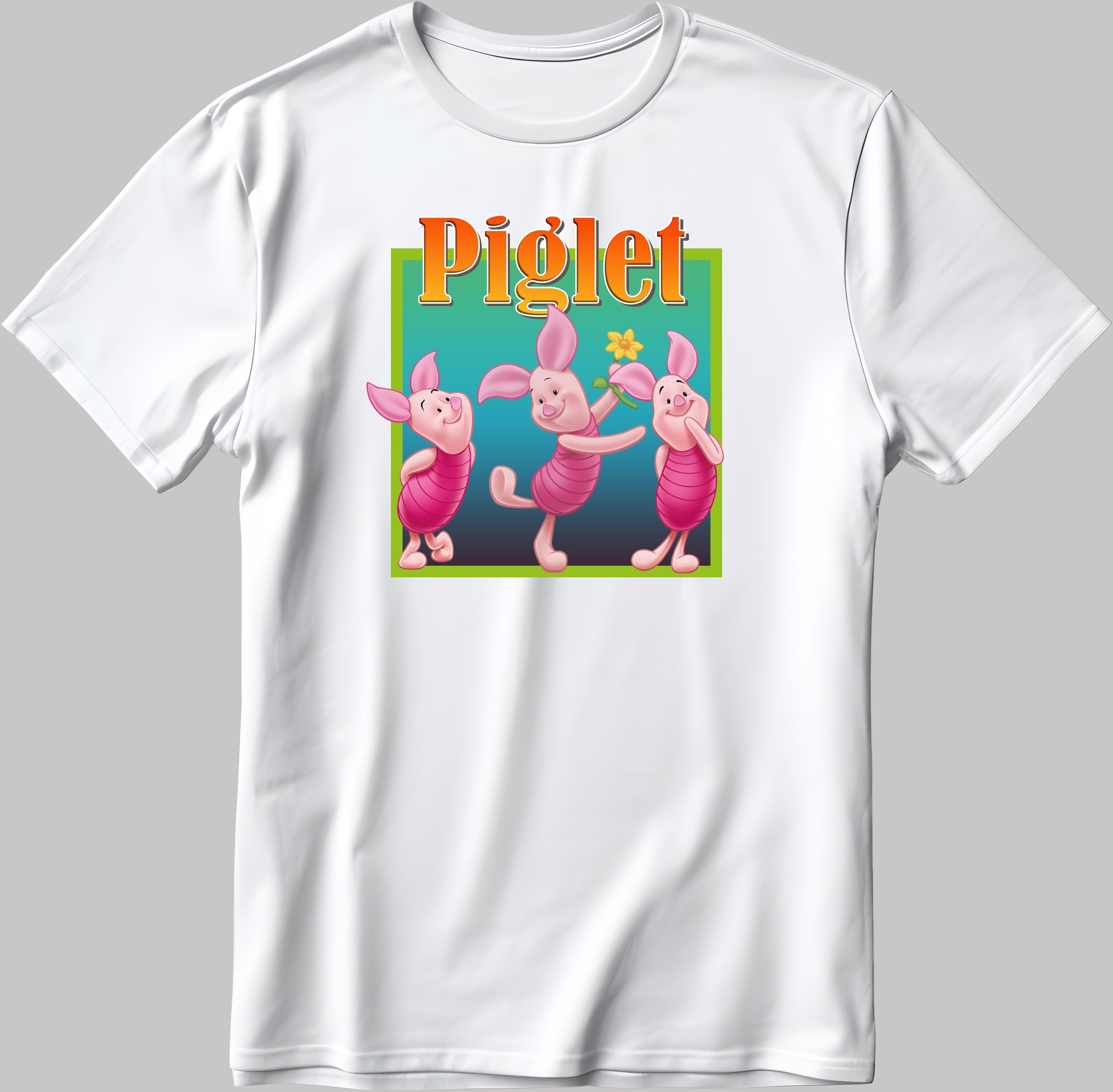 Famous Character Piglet Figure, Short Sleeve White-Black Men's / Women's T Shirt H123