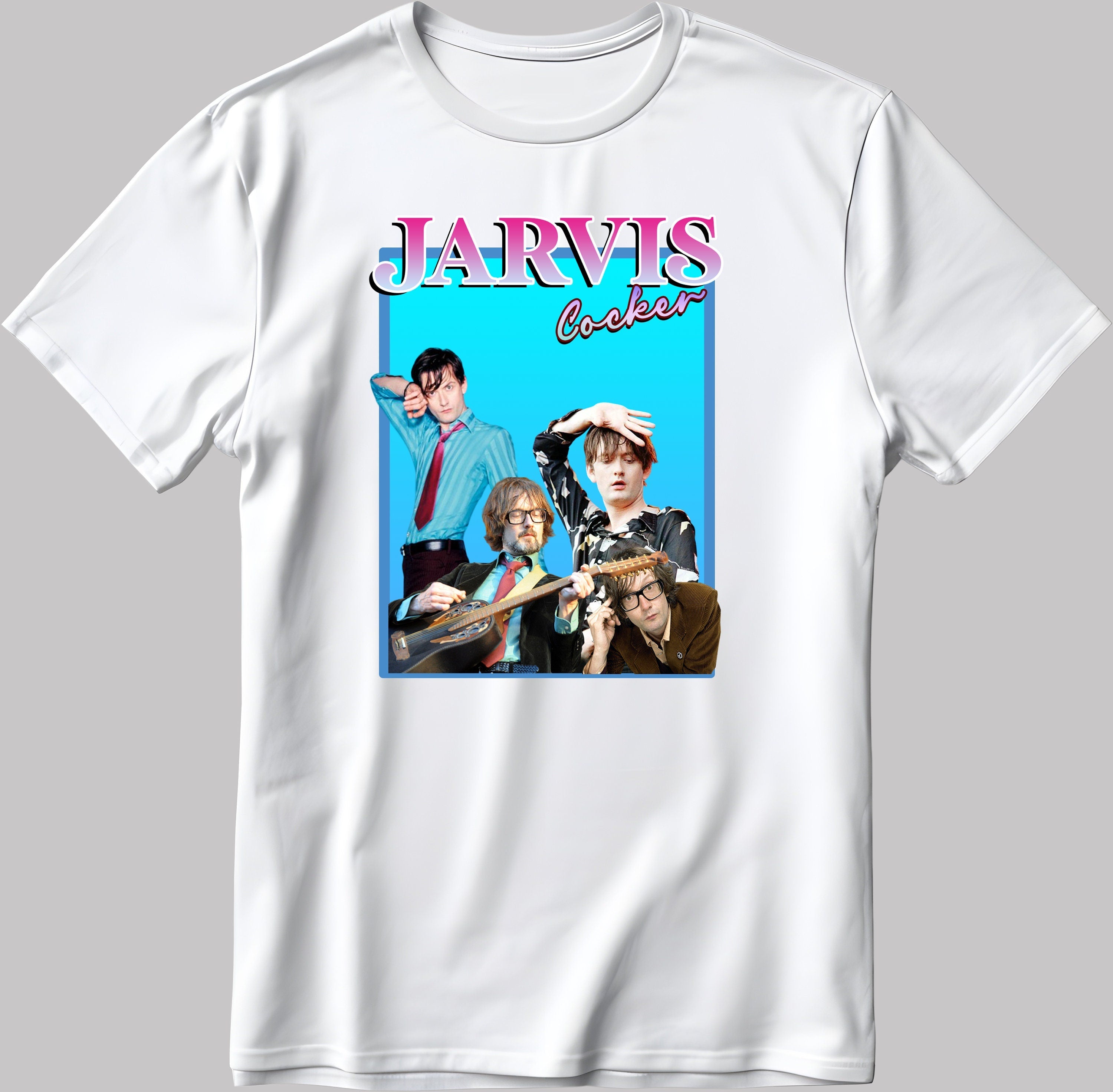 Famous Musician Jarvis Cocker Figure, Short Sleeve White-Black Men's / Women's T Shirt H141