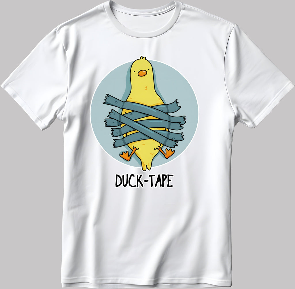Funny Yellow Duck-Tape Short Sleeve White-Black Men's / Women's T Shirt E132