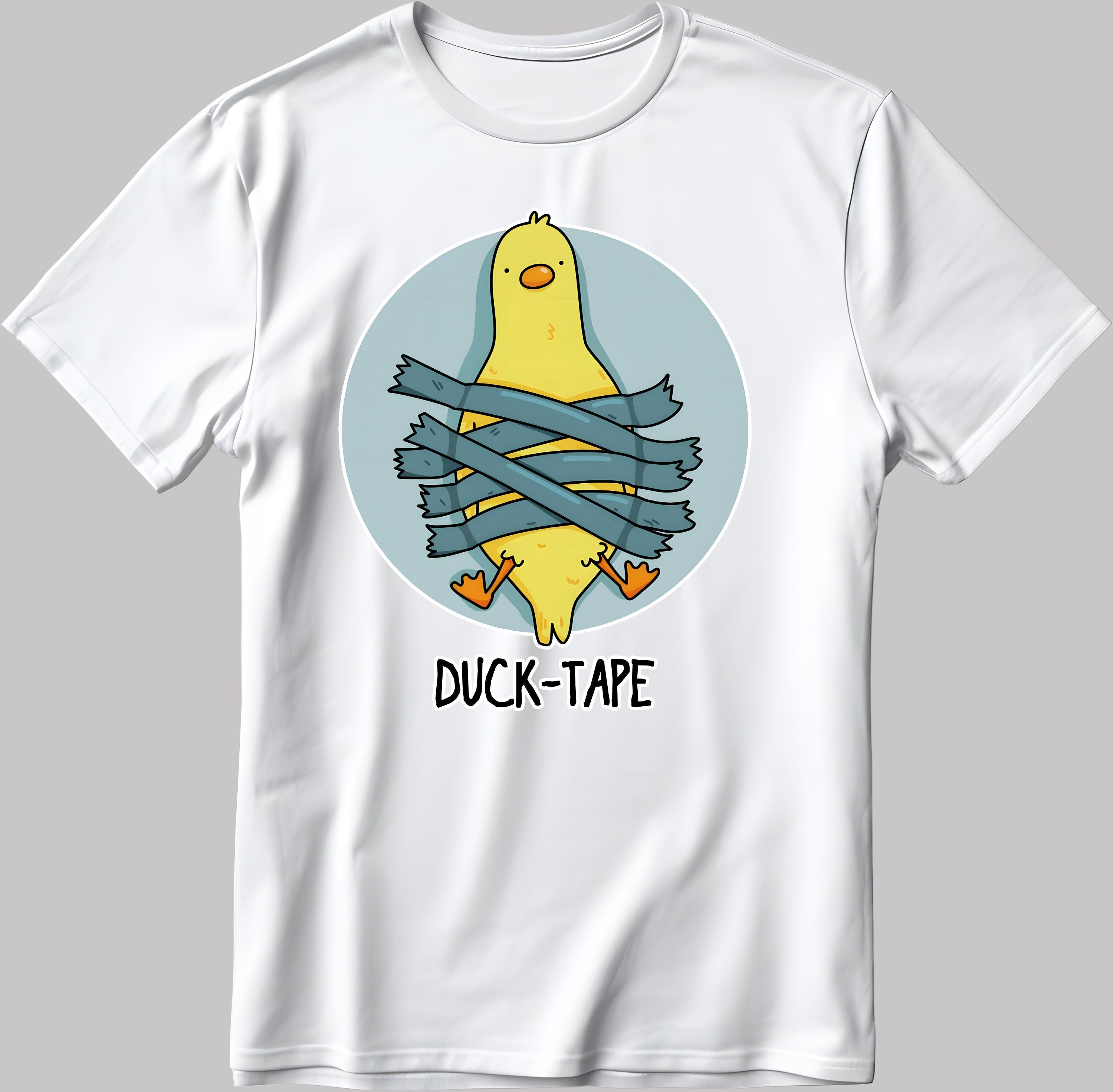 Funny Yellow Duck-Tape Short Sleeve White-Black Men's / Women's T Shirt E132