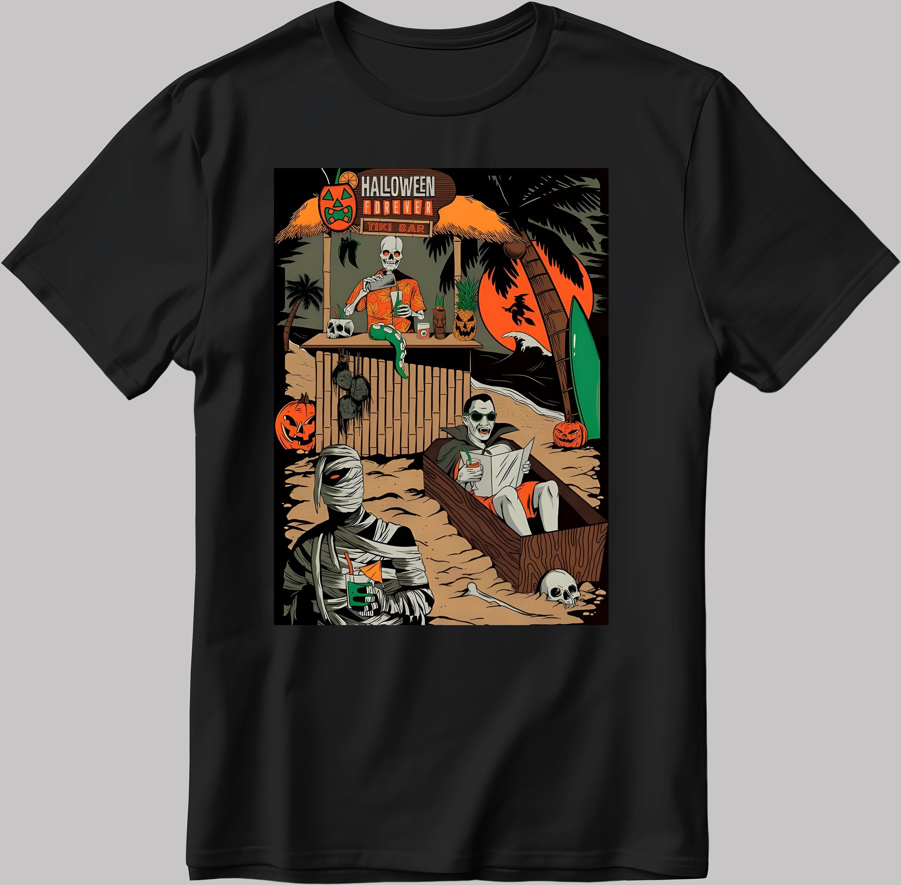 Halloween Forever Tiki Bar Figure Short Sleeve White-Black Men's / Women's T Shirt E133