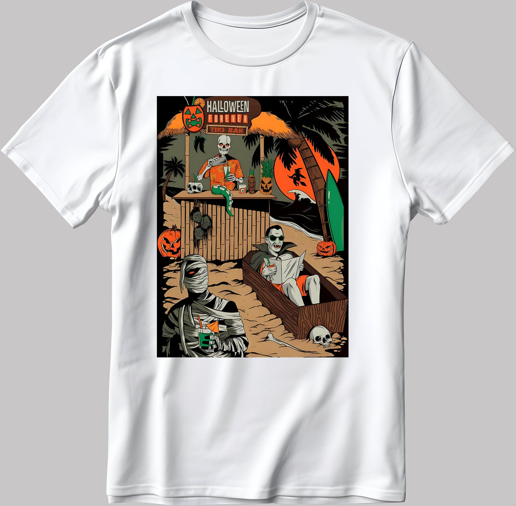 Halloween Forever Tiki Bar Figure Short Sleeve White-Black Men's / Women's T Shirt E133
