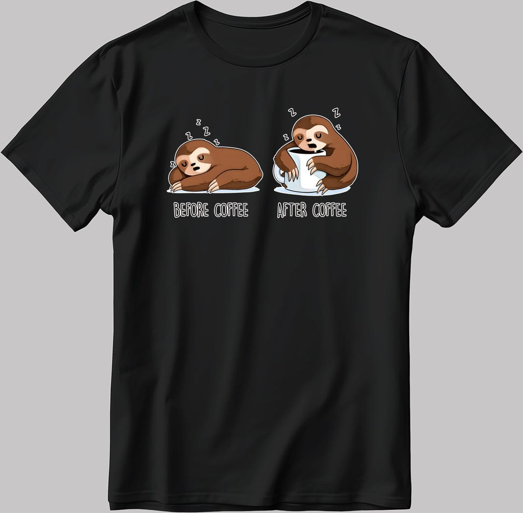 Cute Lazy Sloth Coffee, Short Sleeve White-Black Men's / Women's T Shirt E165