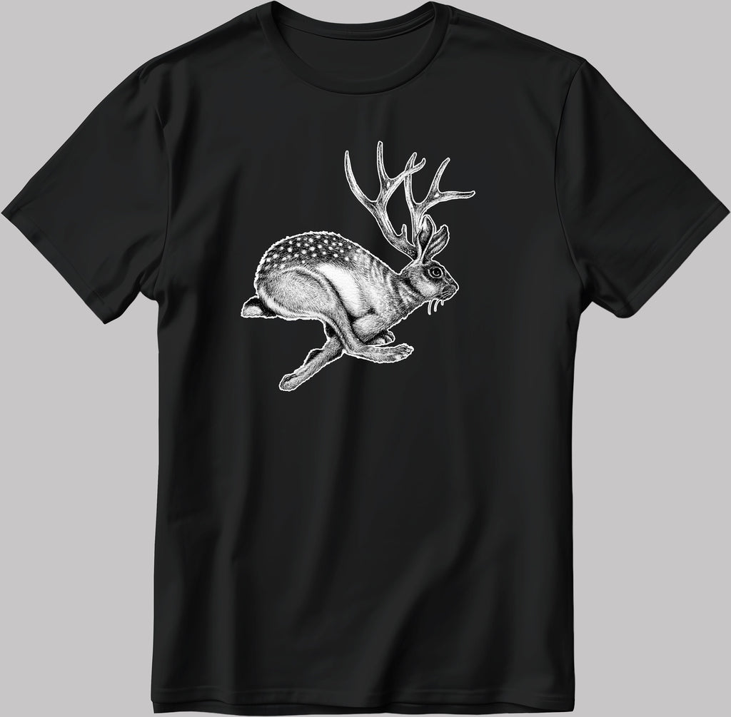 Hare Deer Funny Animal Art Short Sleeve White-Black Men's / Women's T Shirt D315