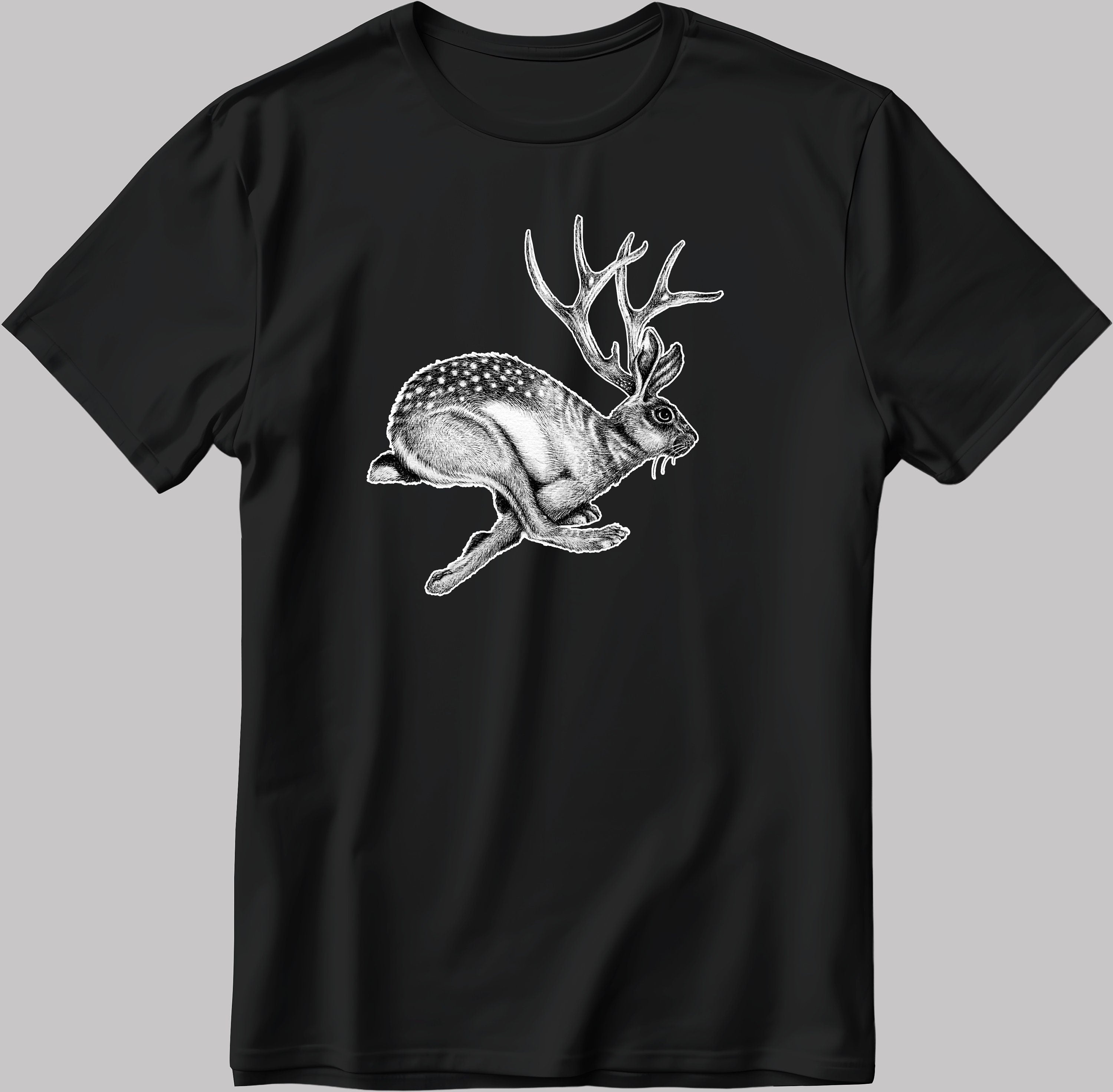 Hare Deer Funny Animal Art Short Sleeve White-Black Men's / Women's T Shirt D315