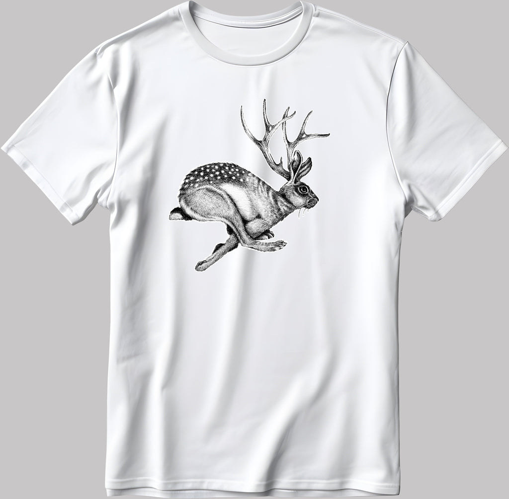 Hare Deer Funny Animal Art Short Sleeve White-Black Men's / Women's T Shirt D315