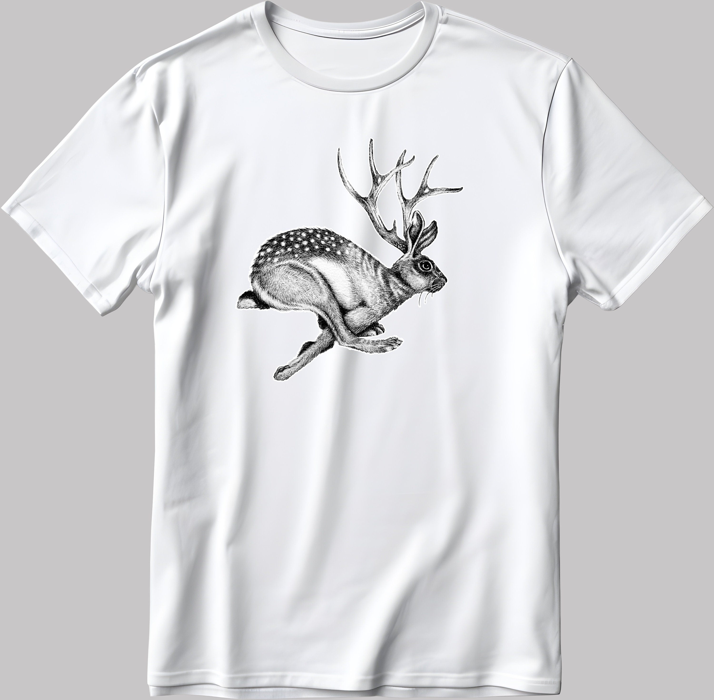Hare Deer Funny Animal Art Short Sleeve White-Black Men's / Women's T Shirt D315