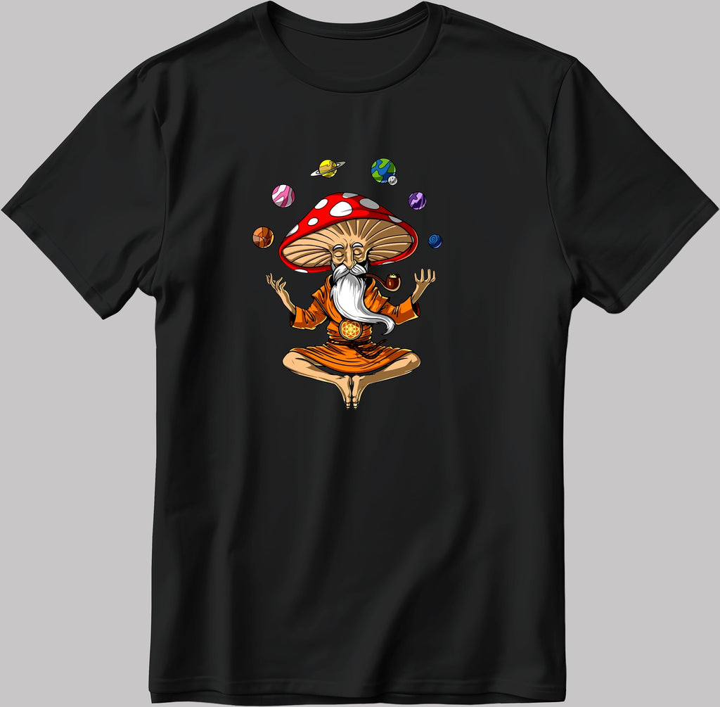 Magic Mushroom Hippie Buddha Sticker Short Sleeve White-Black Men's / Women's T Shirt D392