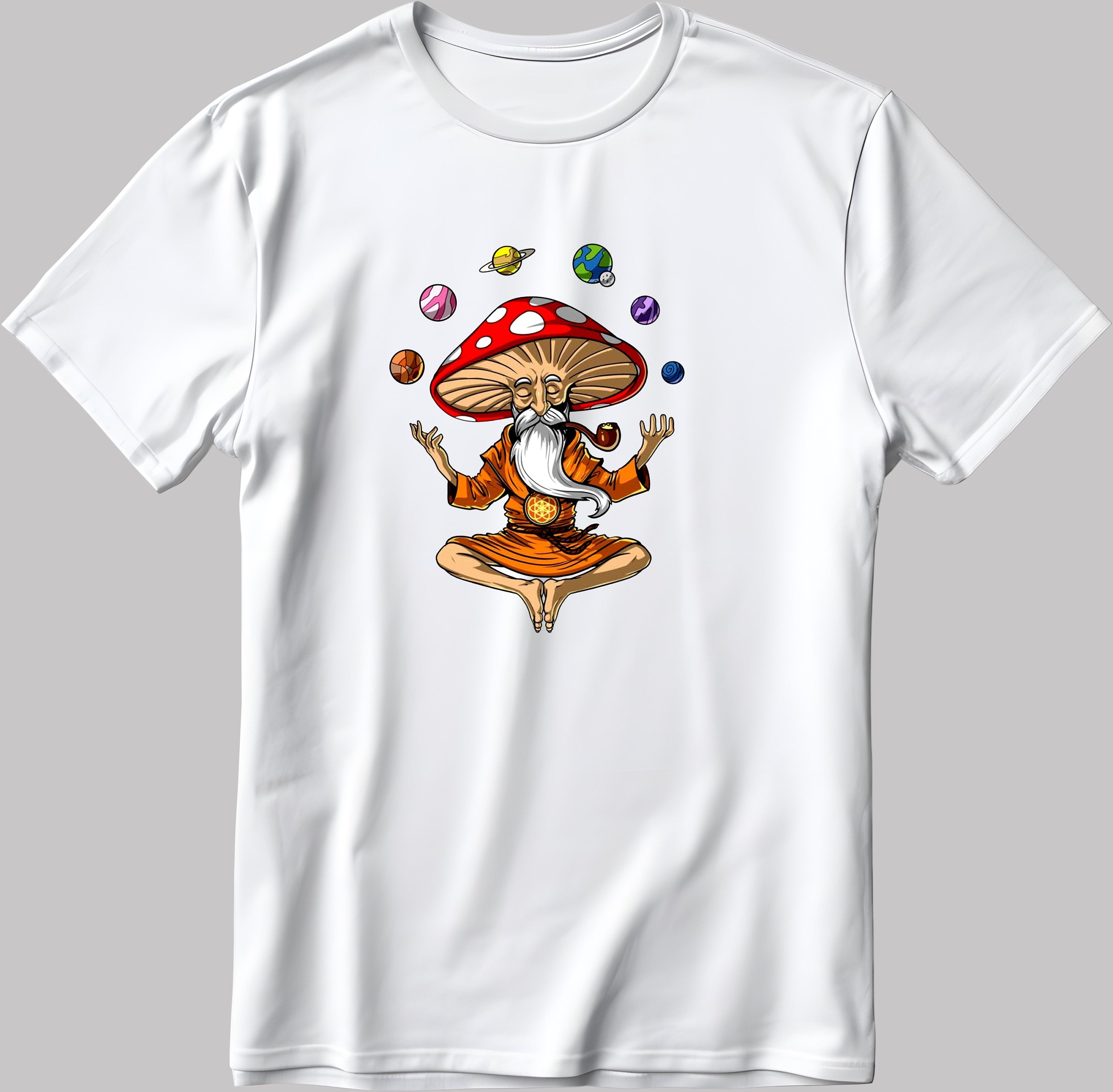 Magic Mushroom Hippie Buddha Sticker Short Sleeve White-Black Men's / Women's T Shirt D392