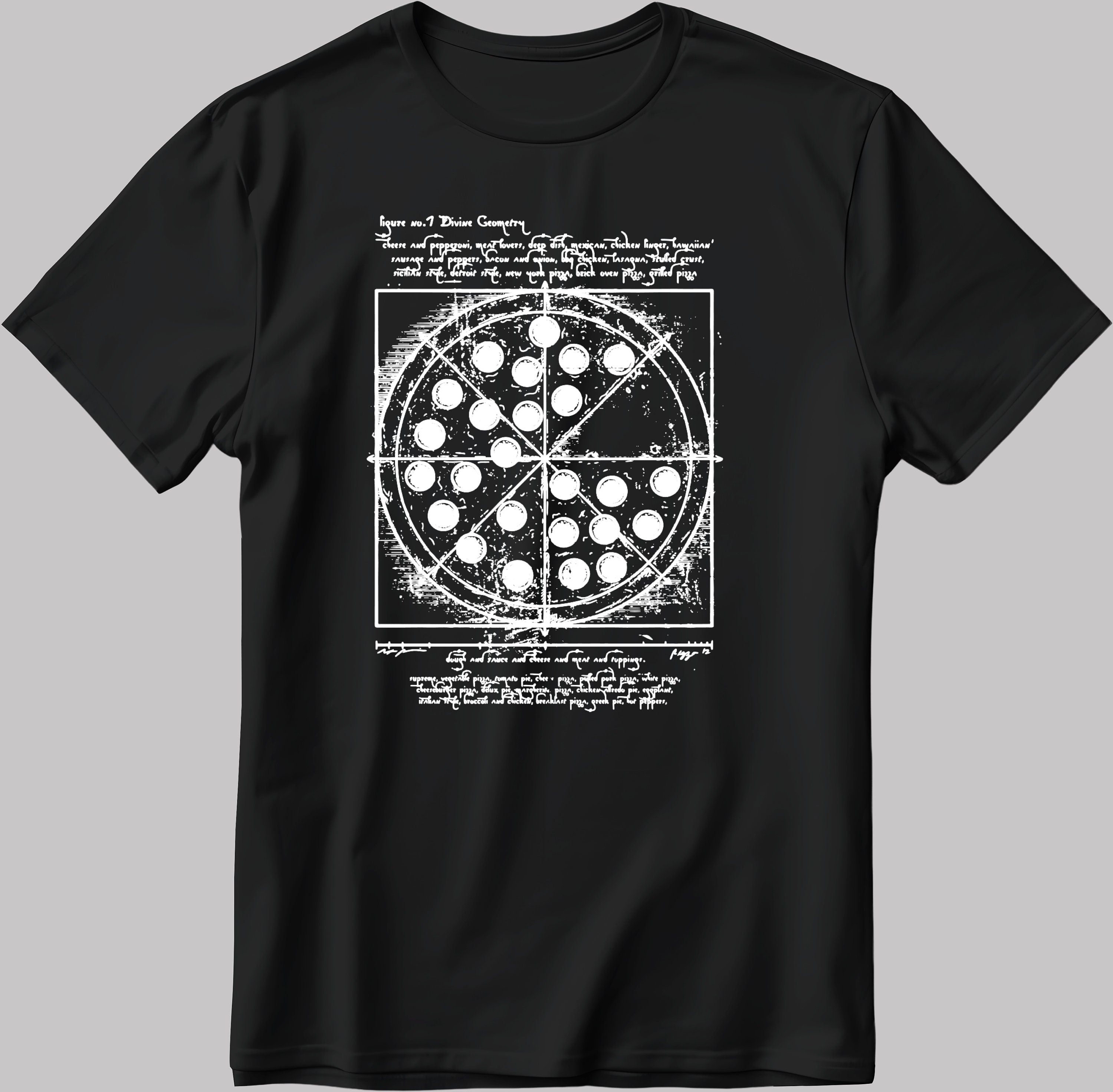 Black and White Pizza Slice Figures , Short Sleeve White-Black Men's / Women's T Shirt E020