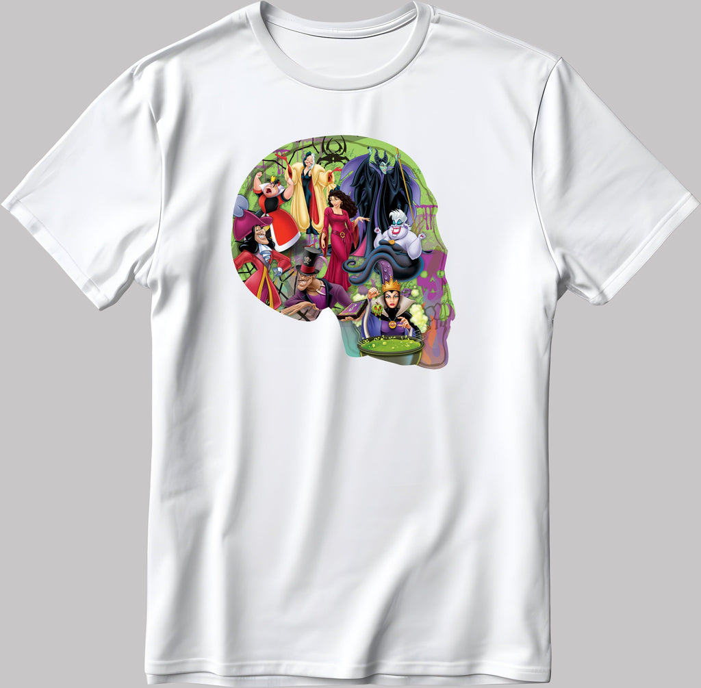Evil, cartoon characters, with skull, Short Sleeve White-Black Men's / Women's T Shirt G048