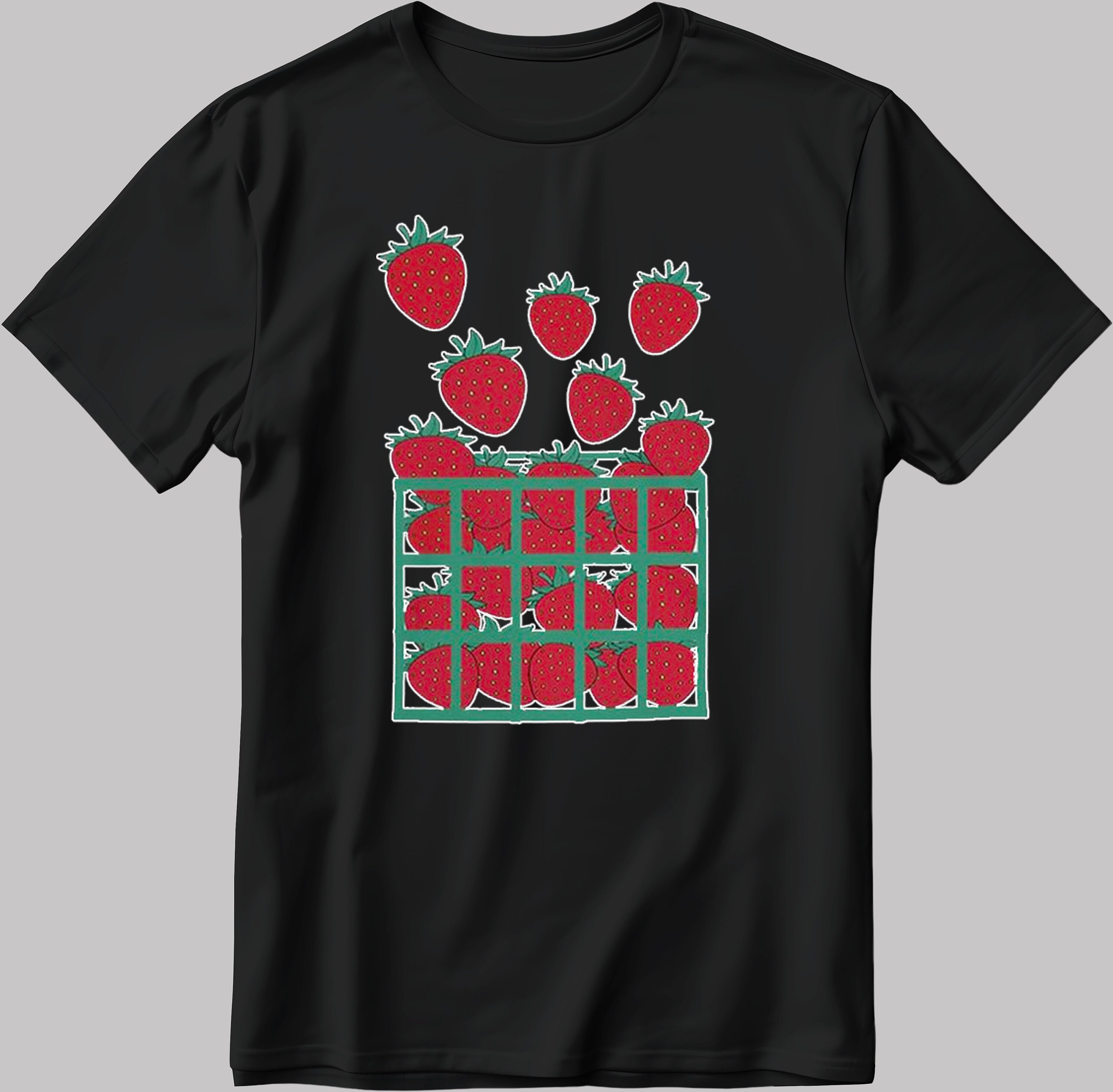 Cute Strawberry Fruit, Short Sleeve White-Black Men's / Women's T Shirt G078