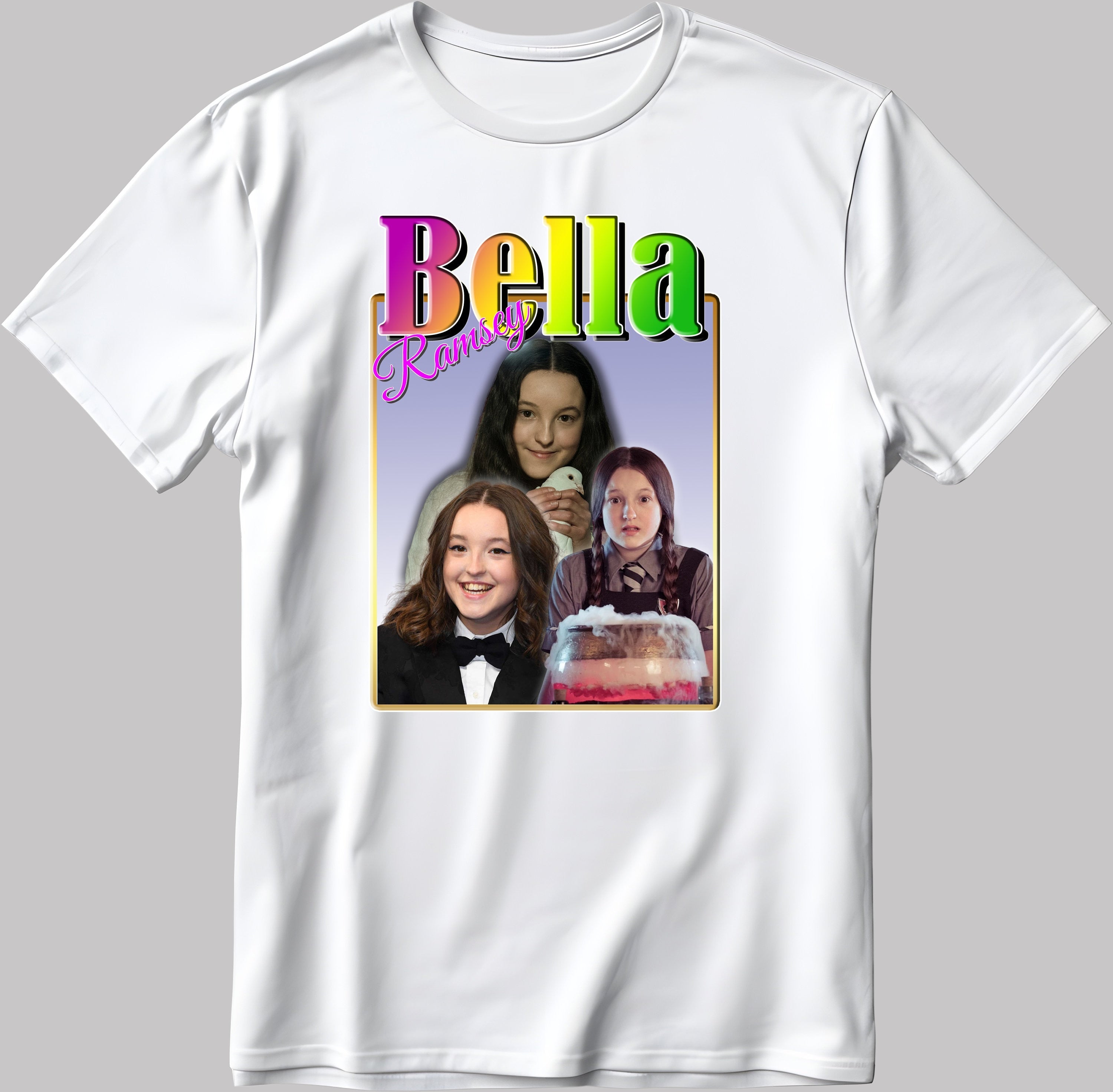 Bella Ramsey Homage, Short Sleeve White-Black Men's / Women's T Shirt G599