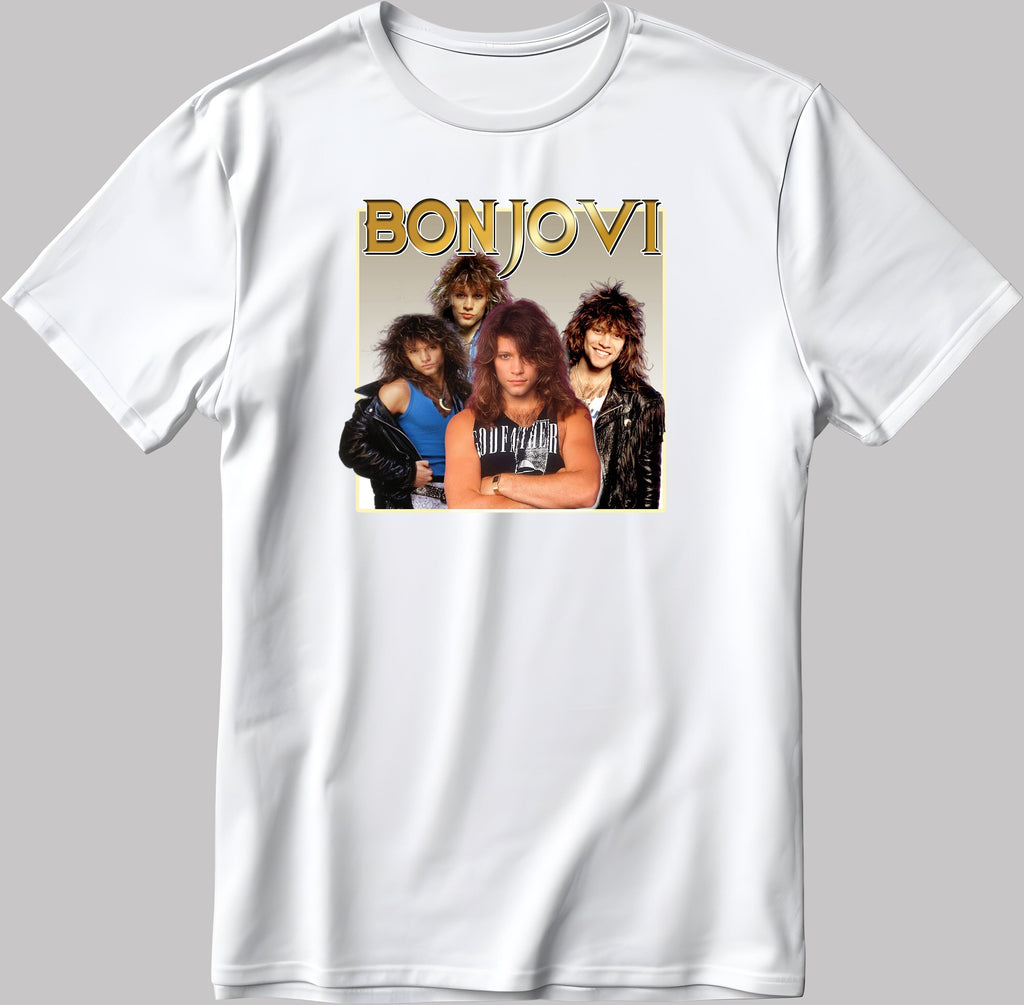 Famous Group Figure Bonjovi, Short Sleeve White-Black Men's / Women's T Shirt G900