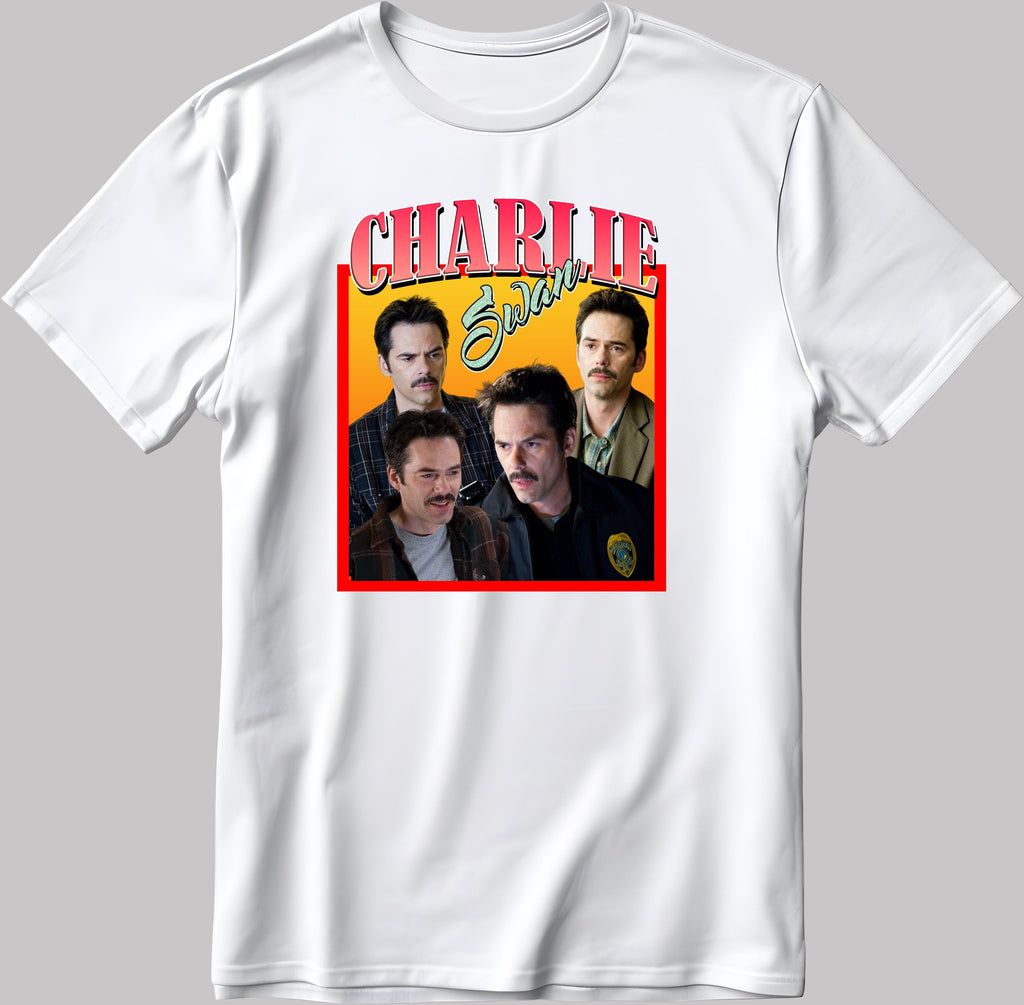 Famous Character Charlie Swan Figure, Short Sleeve White-Black Men's / Women's T Shirt H131