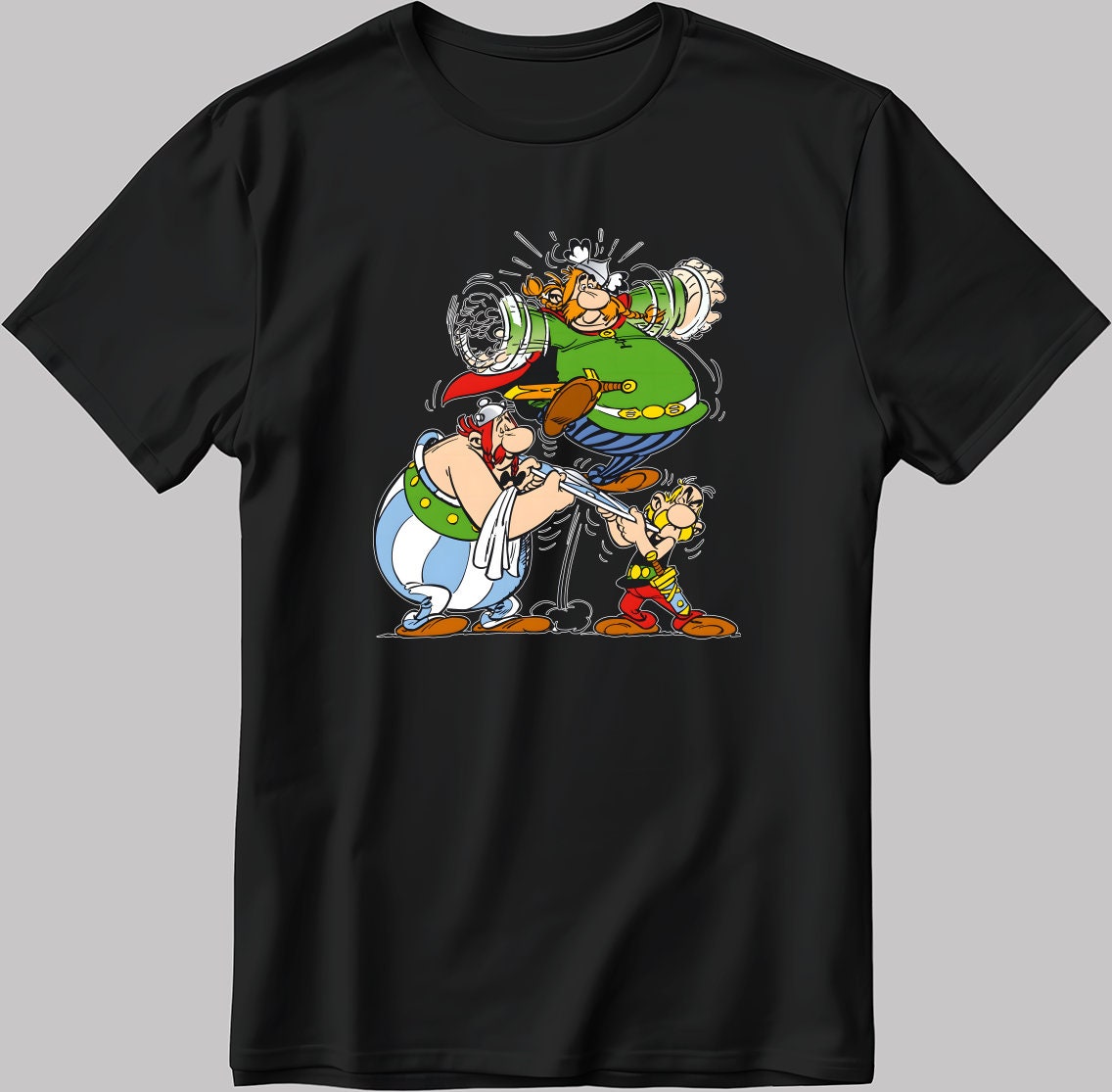 Asterix and Obelix, Famous Characters Figure, Short Sleeve White-Black Men's / Women's T Shirt L334