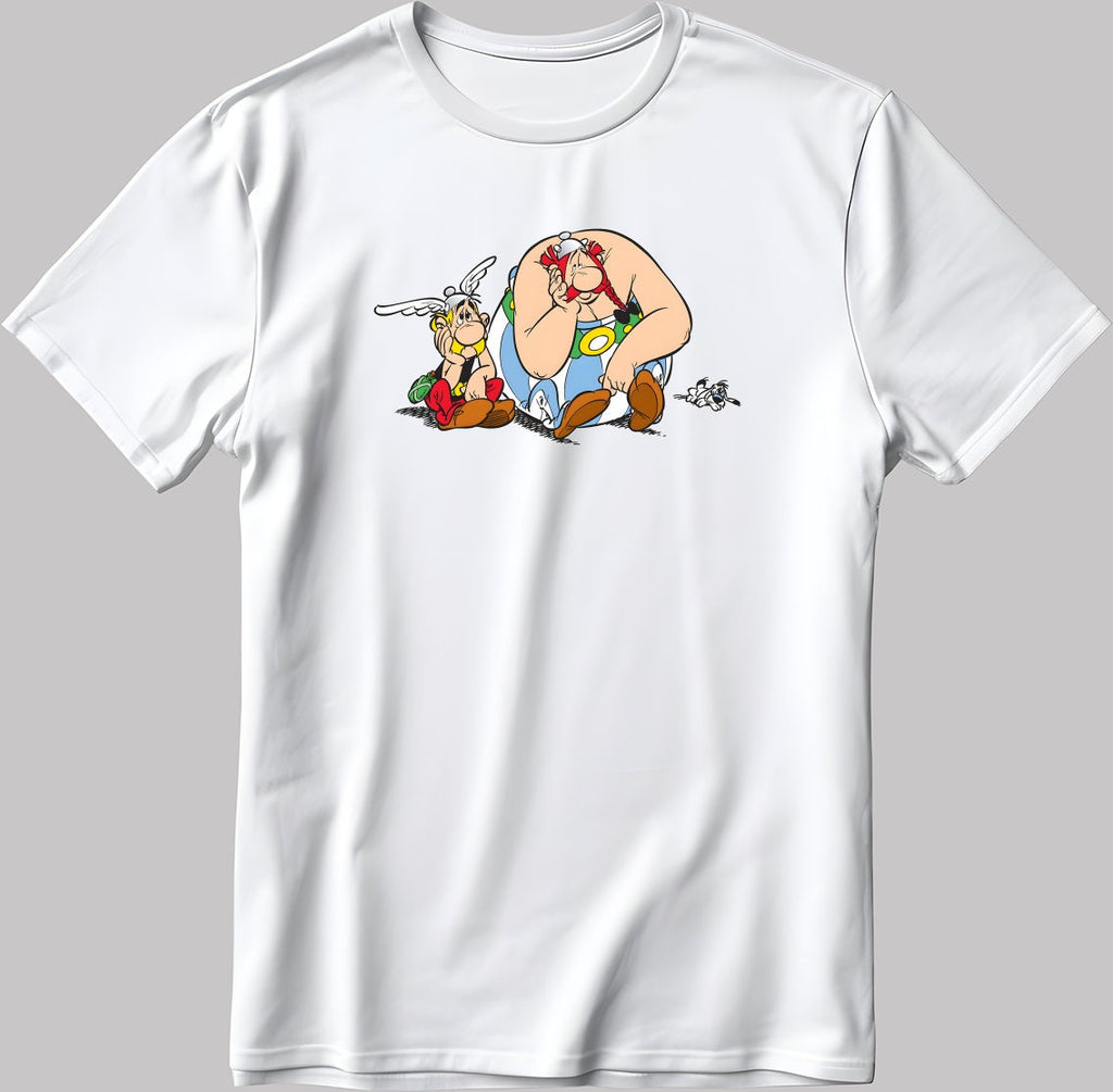 Asterix and Obelix, Famous Characters Figure, Short Sleeve White-Black Men's / Women's T Shirt L339