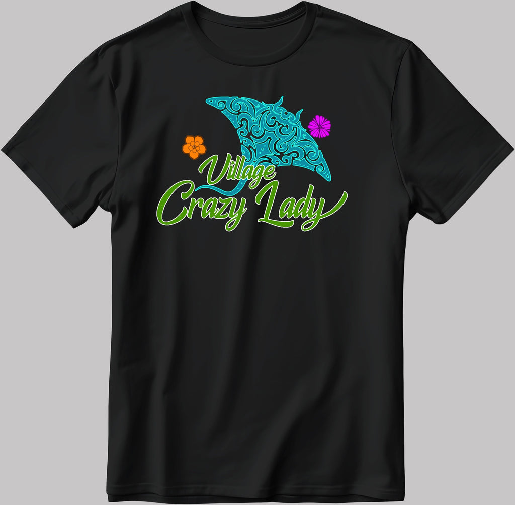 Village Crazy Lady Figure Short Sleeve White-Black Men's / Women's T Shirt E113