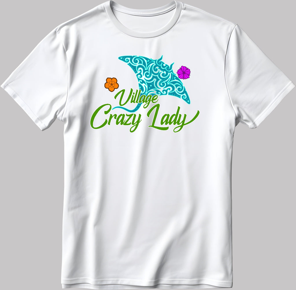 Village Crazy Lady Figure Short Sleeve White-Black Men's / Women's T Shirt E113