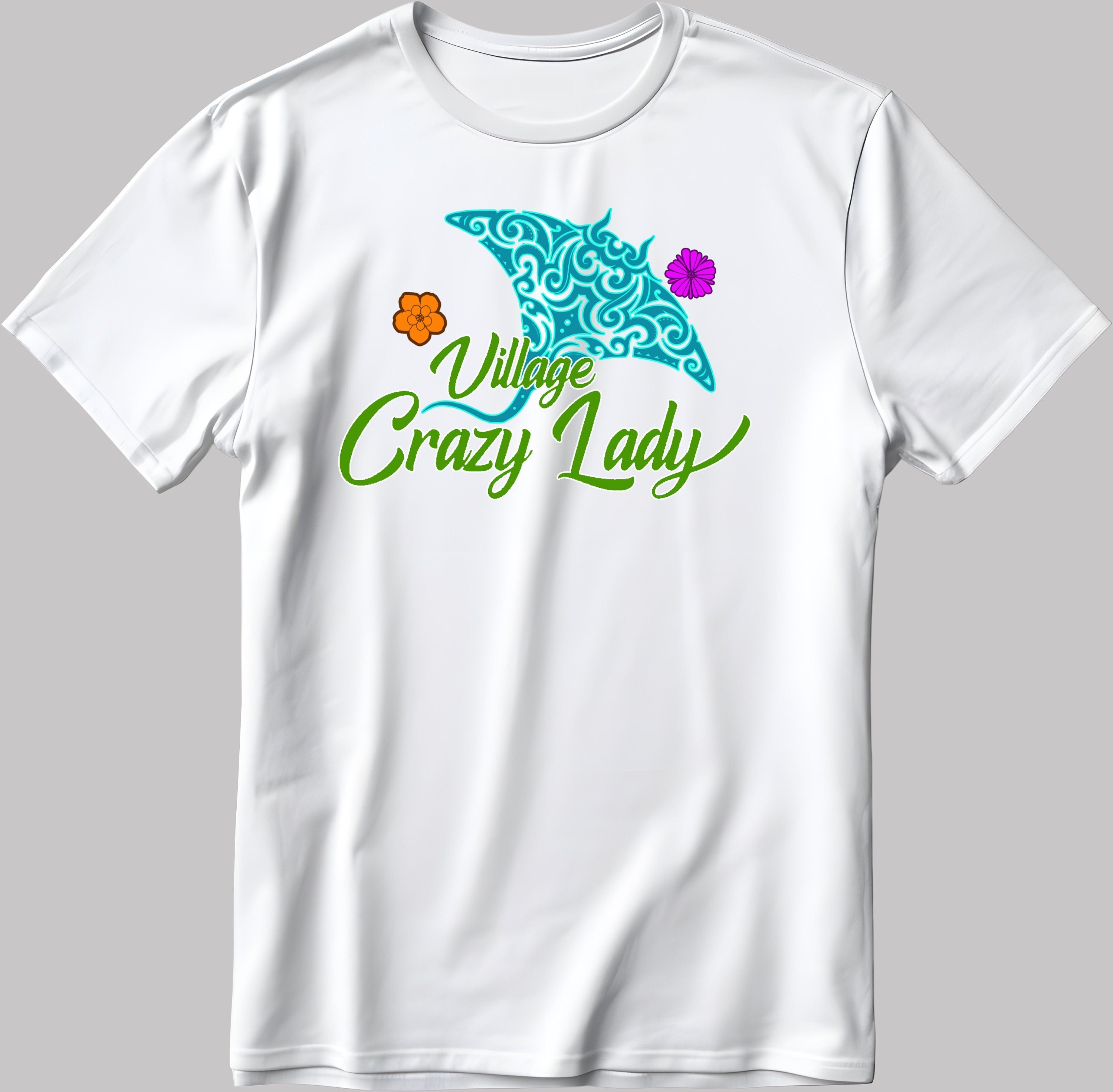 Village Crazy Lady Figure Short Sleeve White-Black Men's / Women's T Shirt E113