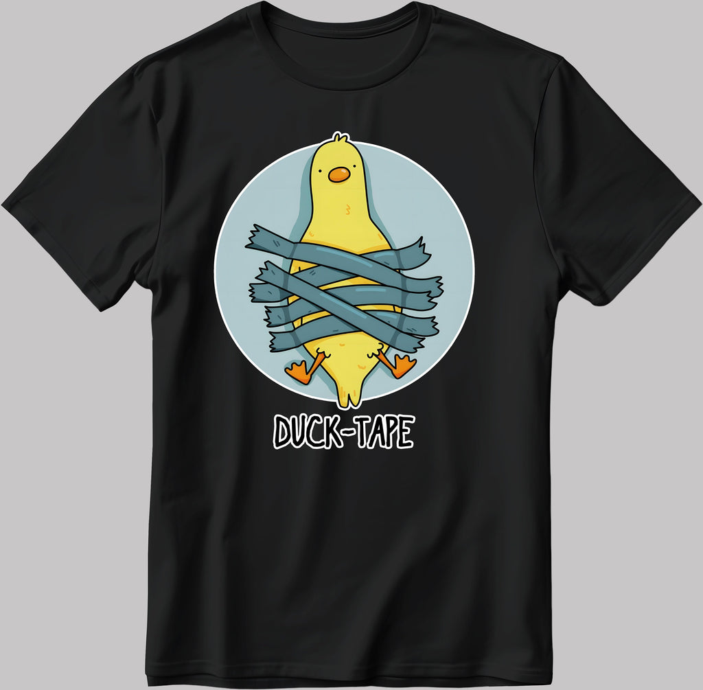 Funny Yellow Duck-Tape Short Sleeve White-Black Men's / Women's T Shirt E132