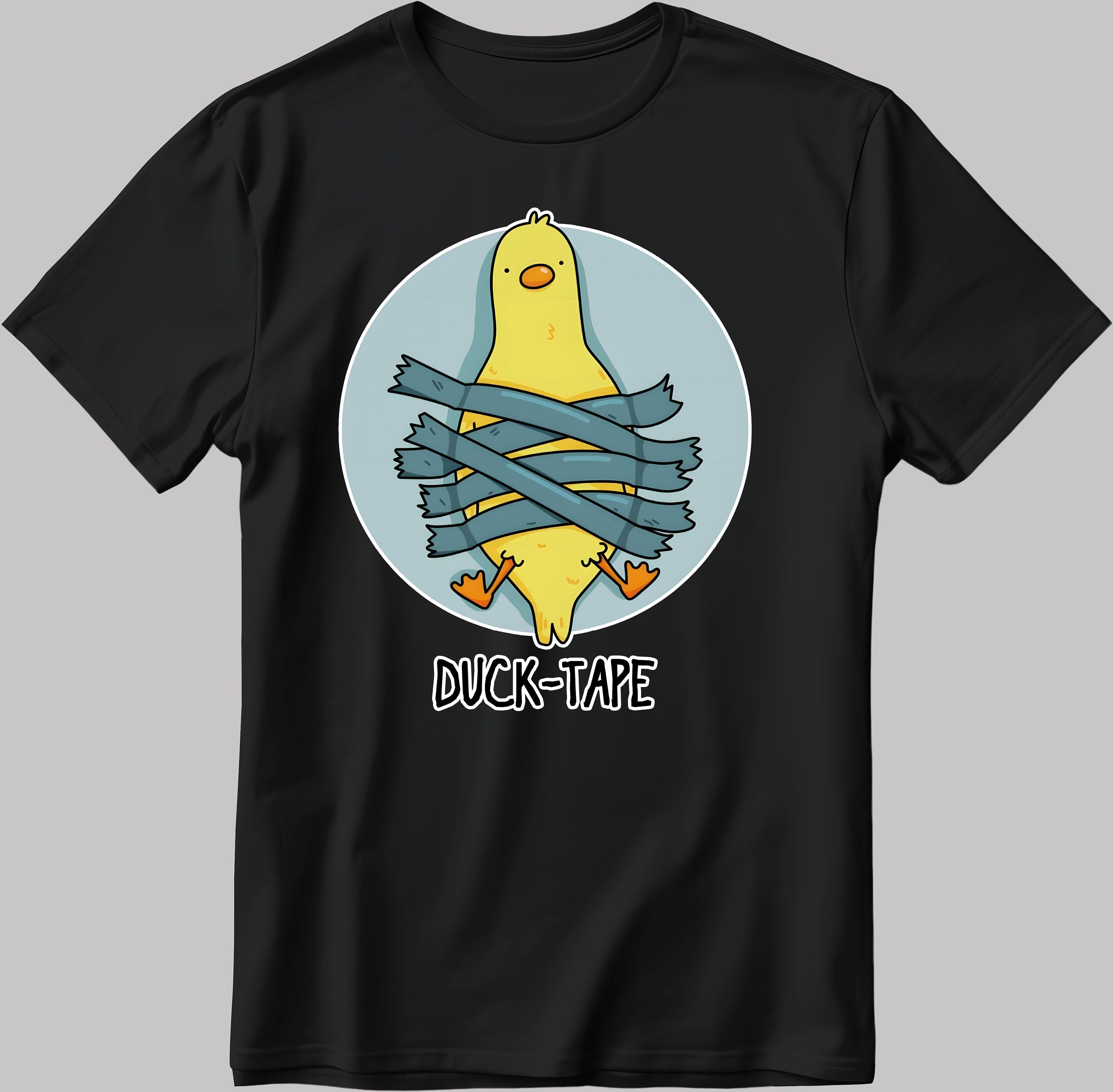 Funny Yellow Duck-Tape Short Sleeve White-Black Men's / Women's T Shirt E132