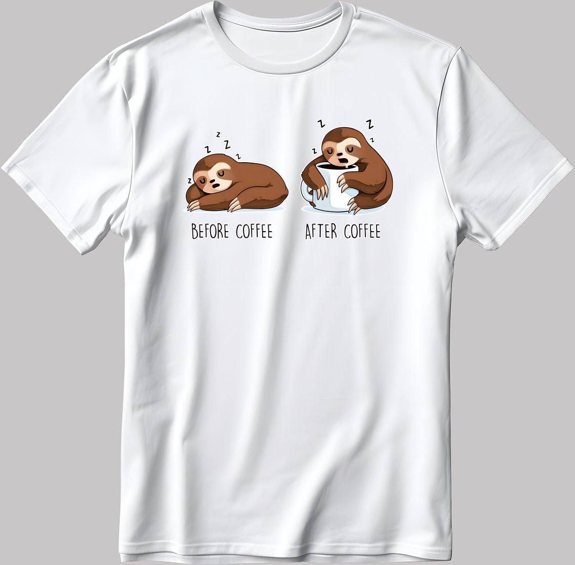 Cute Lazy Sloth Coffee, Short Sleeve White-Black Men's / Women's T Shirt E165