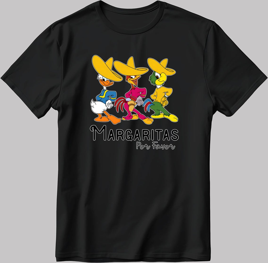 Three Caballeros Mexico, Margaritas Por Favor, Short Sleeve White-Black Men's / Women's T Shirt L326