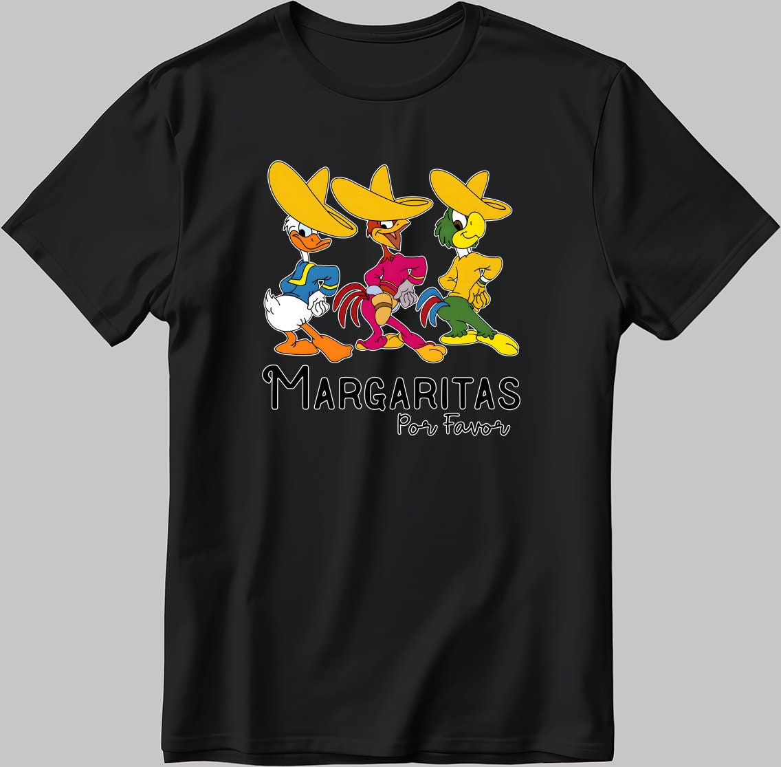 Three Caballeros Mexico, Margaritas Por Favor, Short Sleeve White-Black Men's / Women's T Shirt L326