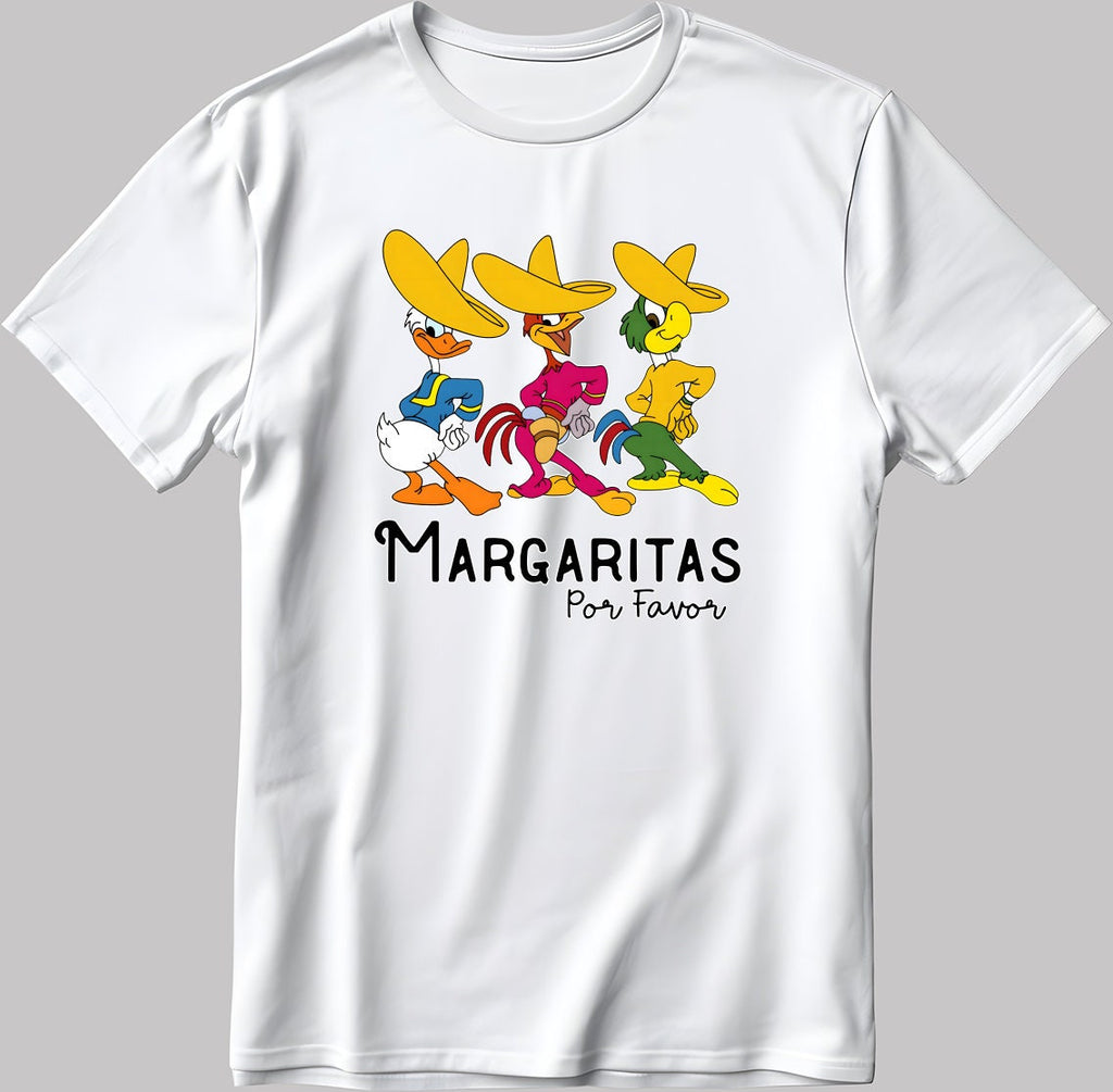 Three Caballeros Mexico, Margaritas Por Favor, Short Sleeve White-Black Men's / Women's T Shirt L326